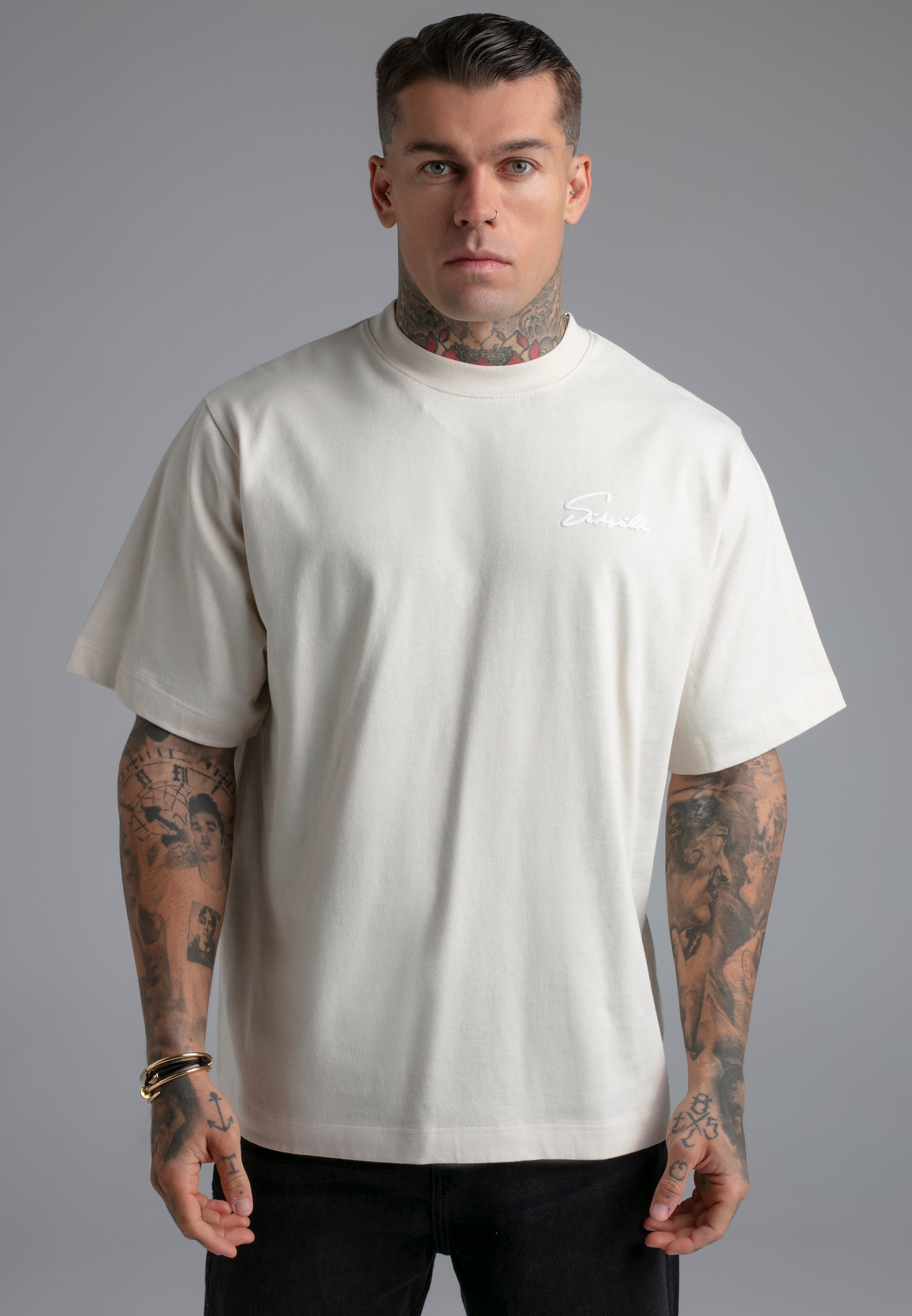 Script T-Shirt in Ecru T-Shirts SikSilk