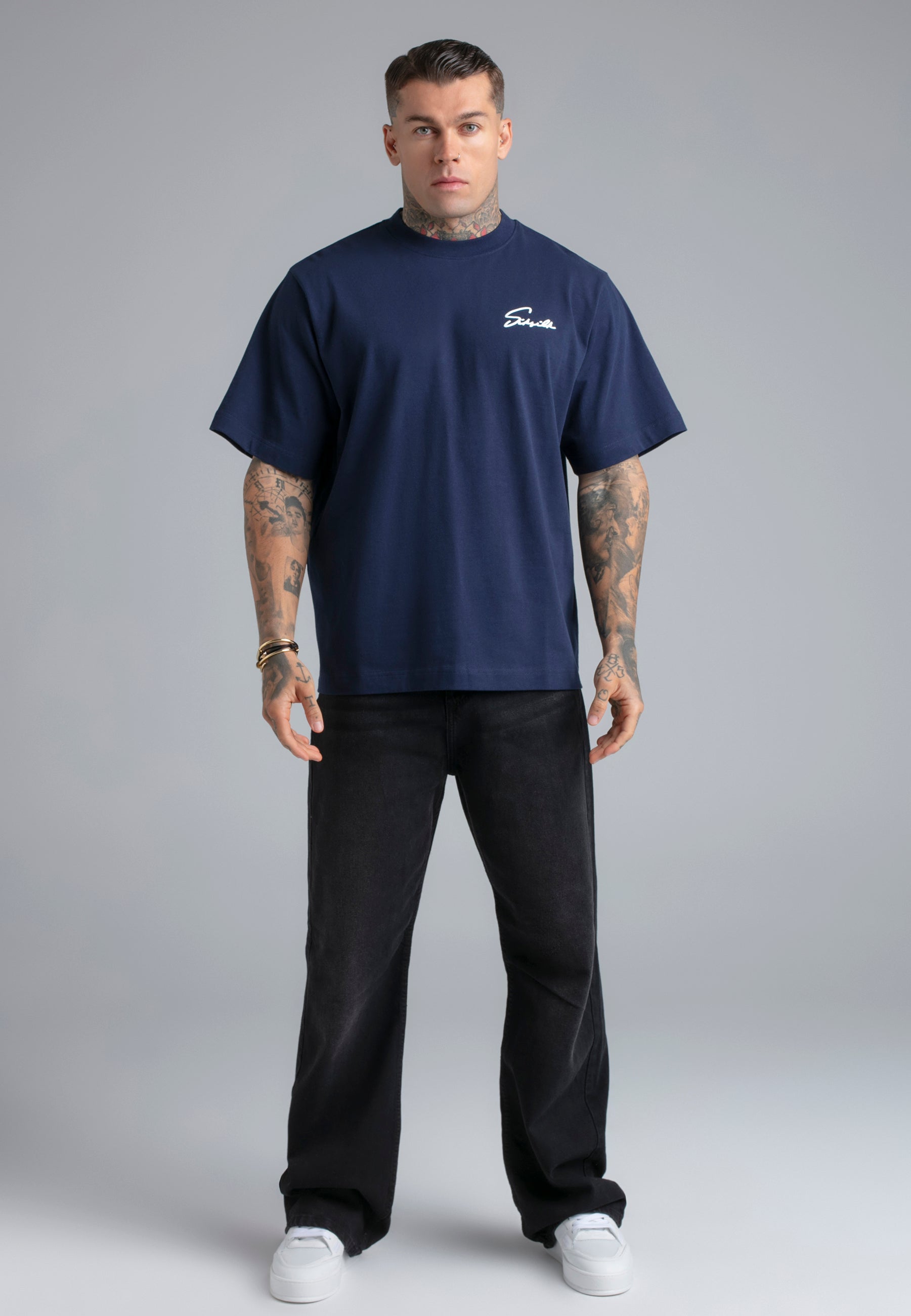 Script T-Shirt in Navy T-Shirts SikSilk