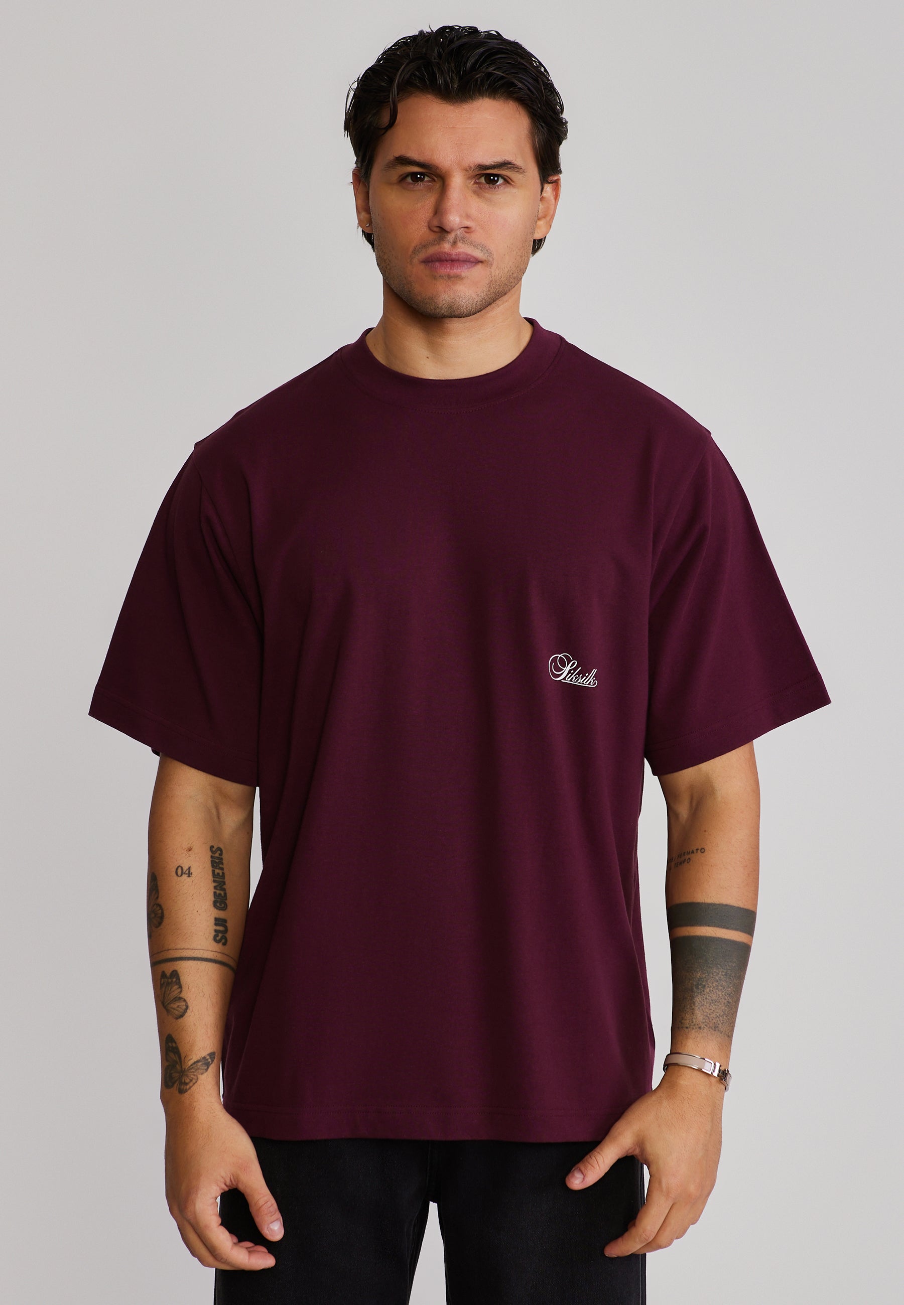 Oversized T-Shirt in Burgundy T-Shirts SikSilk