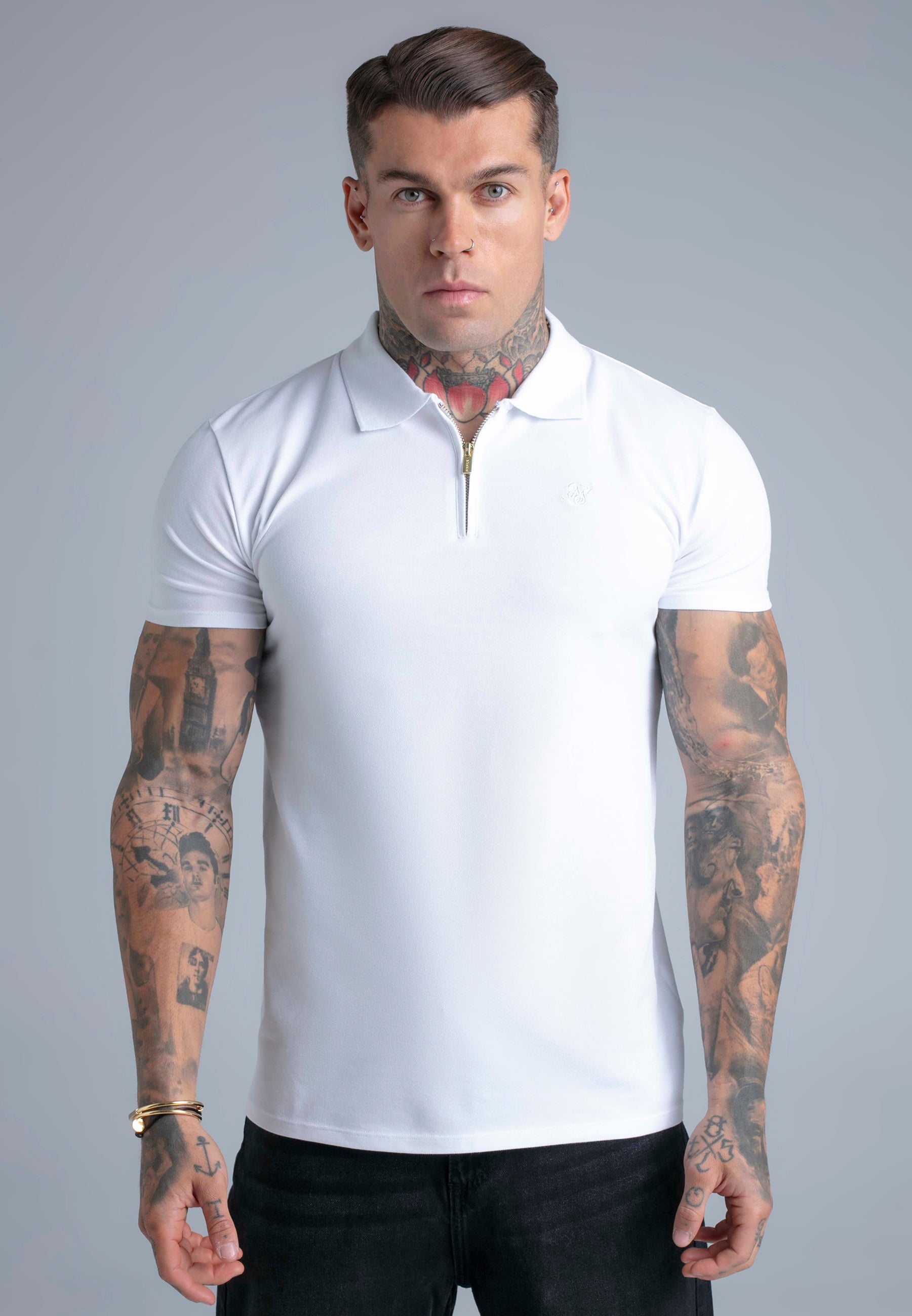 T-shirt polo Zip en blanc T-shirts SikSilk