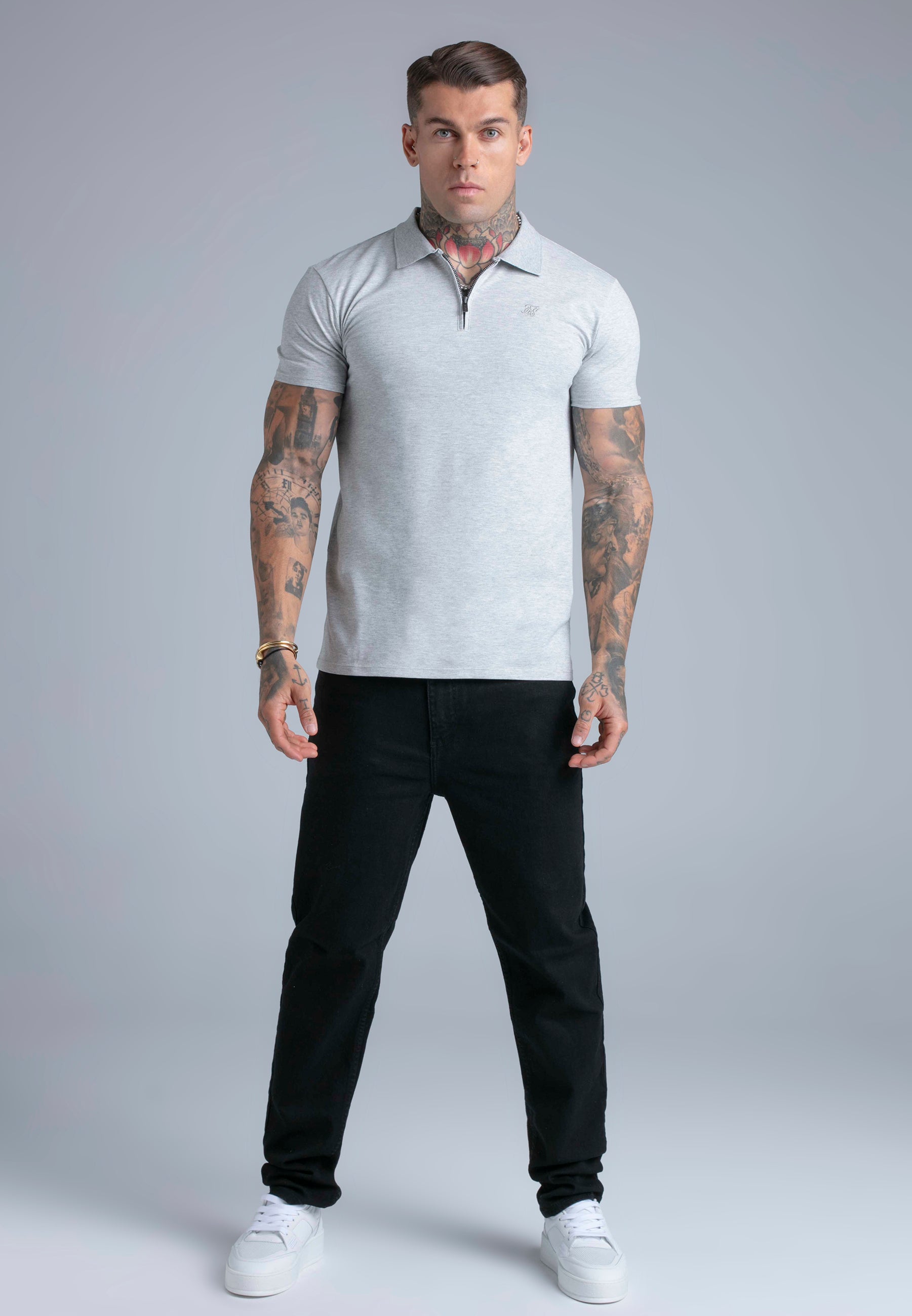 T-shirt polo zippé gris chiné T-shirts SikSilk