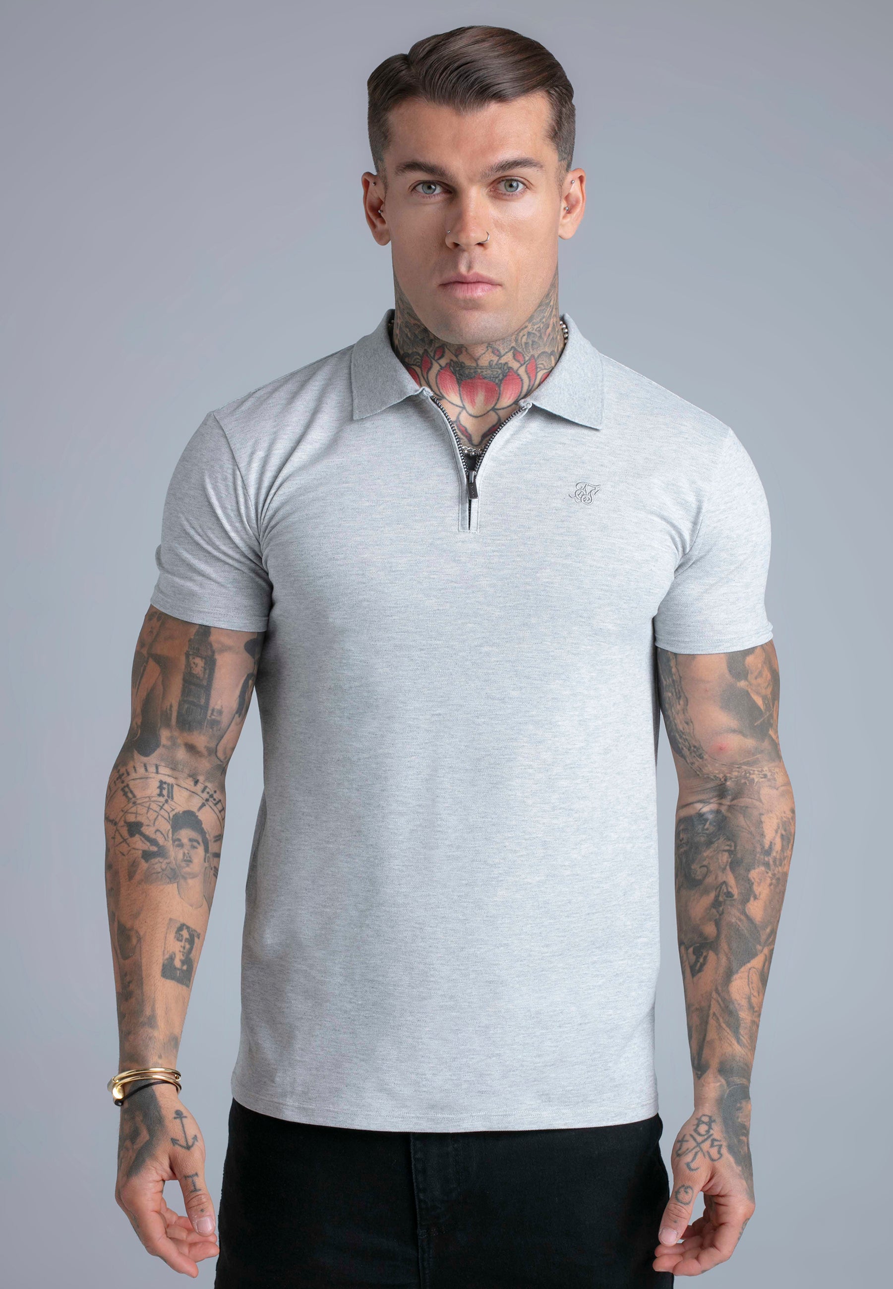 T-shirt polo zippé gris chiné T-shirts SikSilk