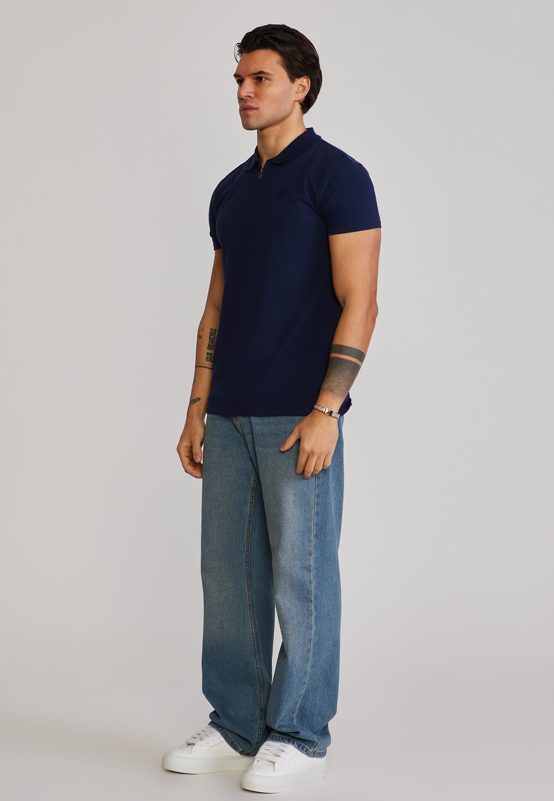 Zip Polo T-Shirt in Navy T-Shirts SikSilk