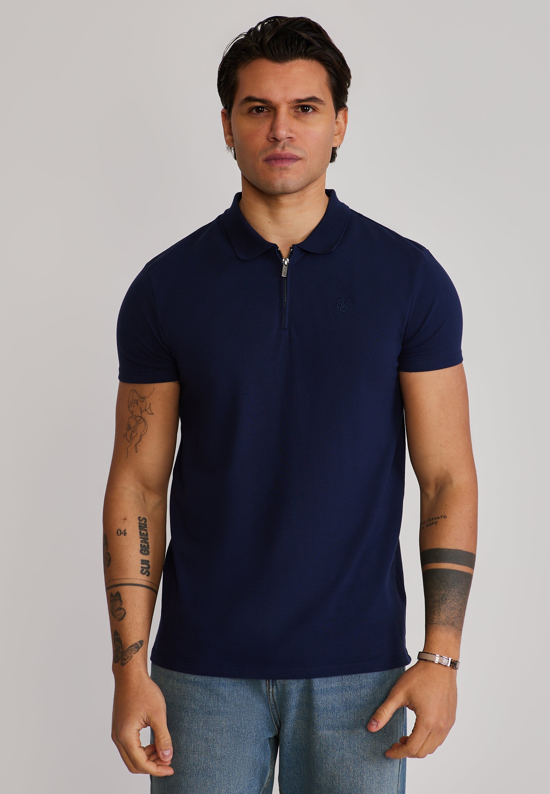Zip Polo T-Shirt in Navy T-Shirts SikSilk