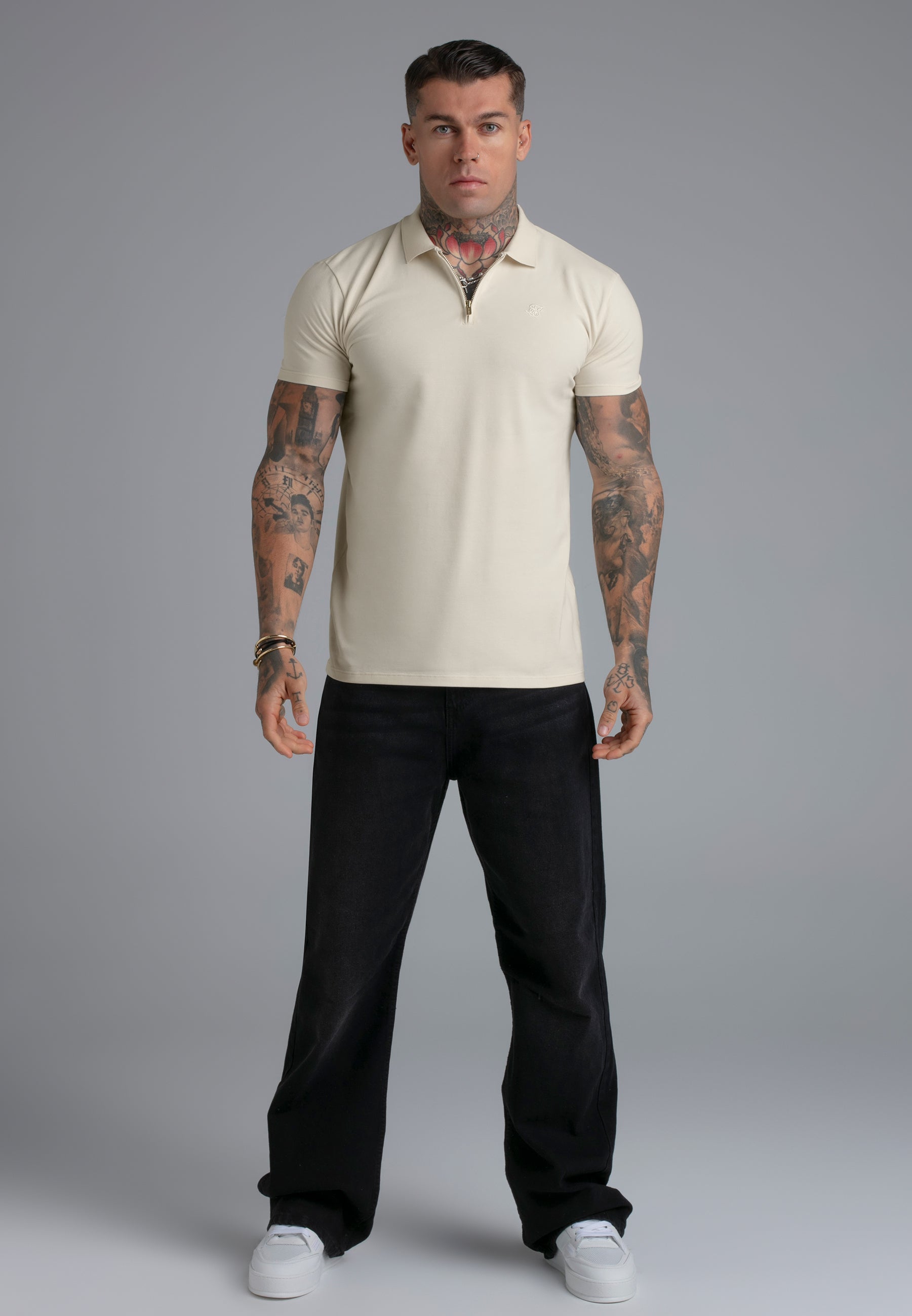 Zip Polo T-Shirt in Ecru T-Shirts SikSilk