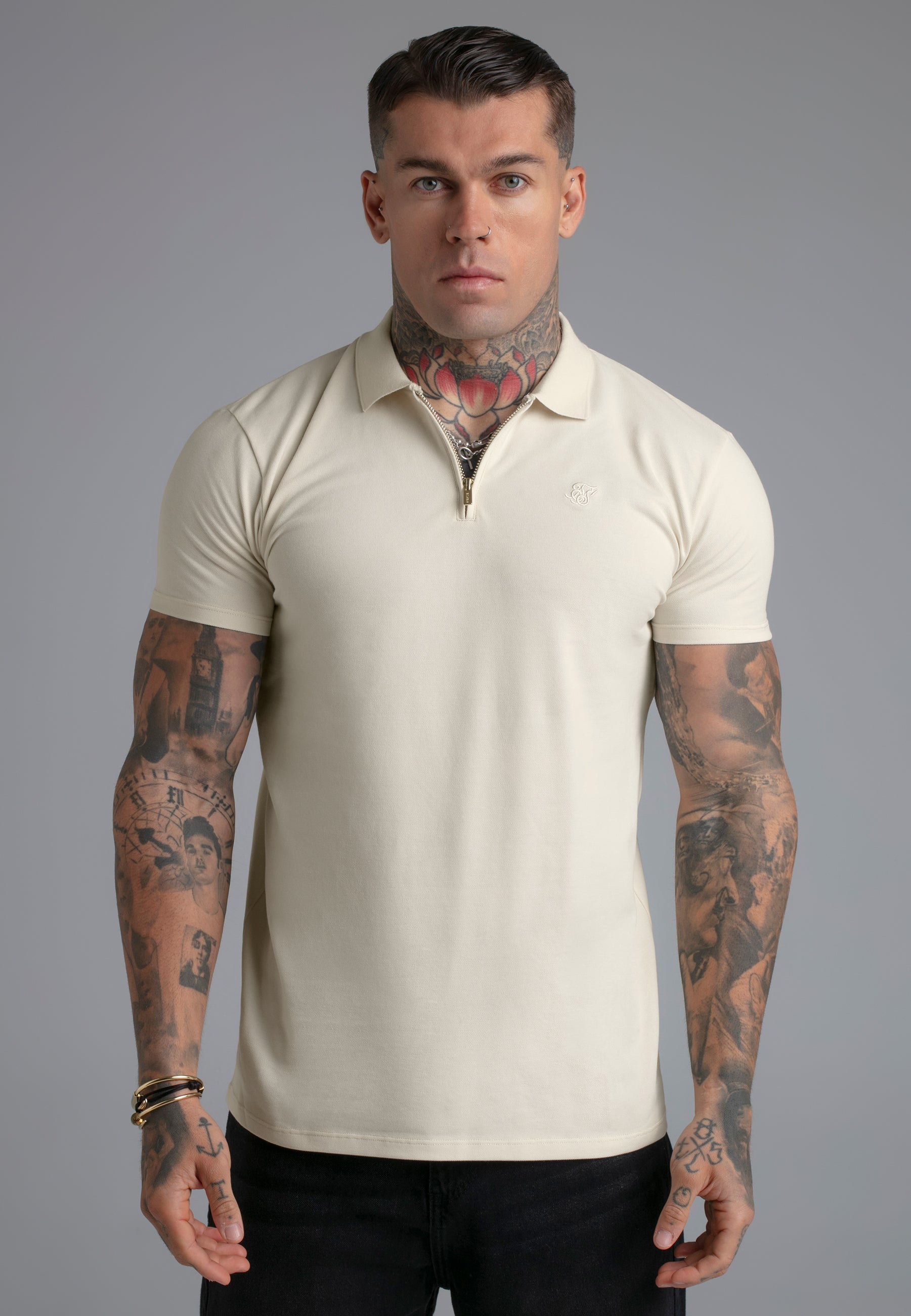 Zip Polo T-Shirt in Ecru T-Shirts SikSilk