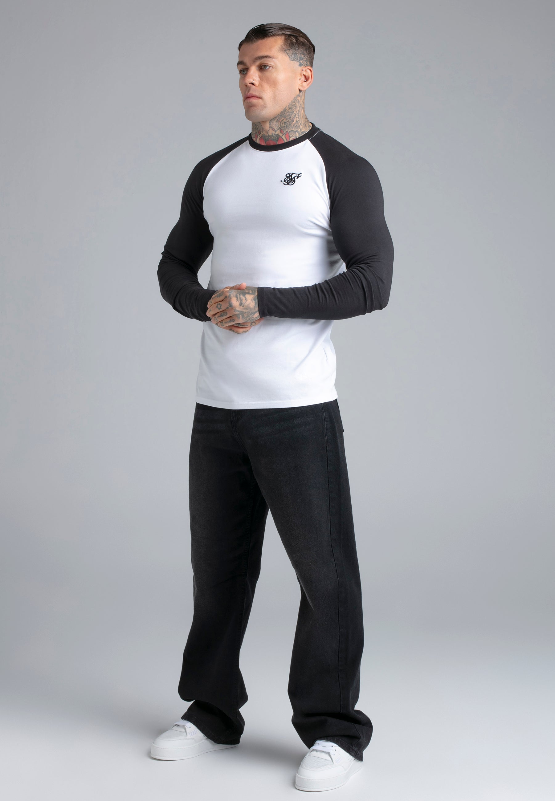 LS Muscle Fit T-Shirt in White-Black T-Shirts SikSilk