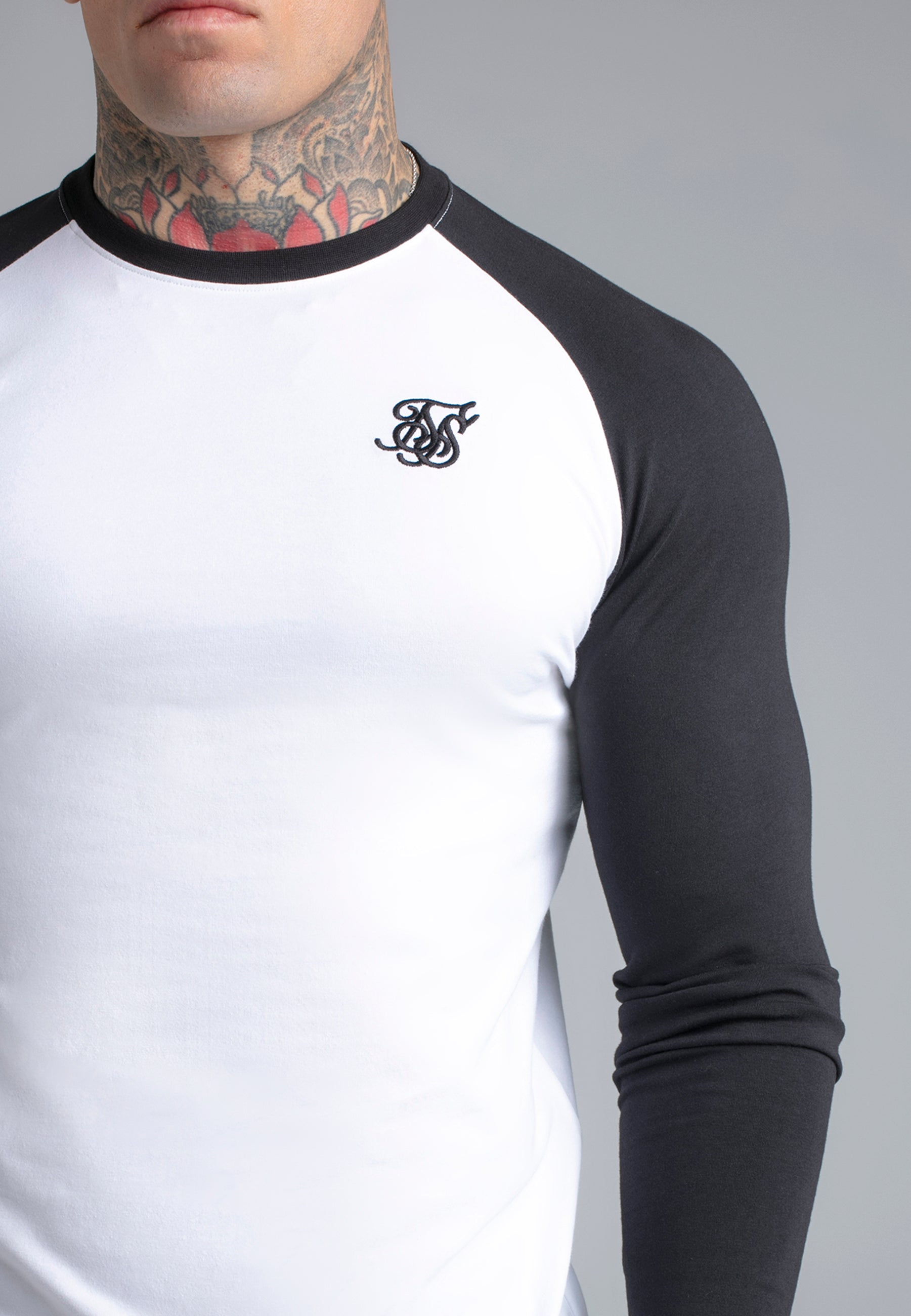 LS Muscle Fit T-Shirt in White-Black T-Shirts SikSilk