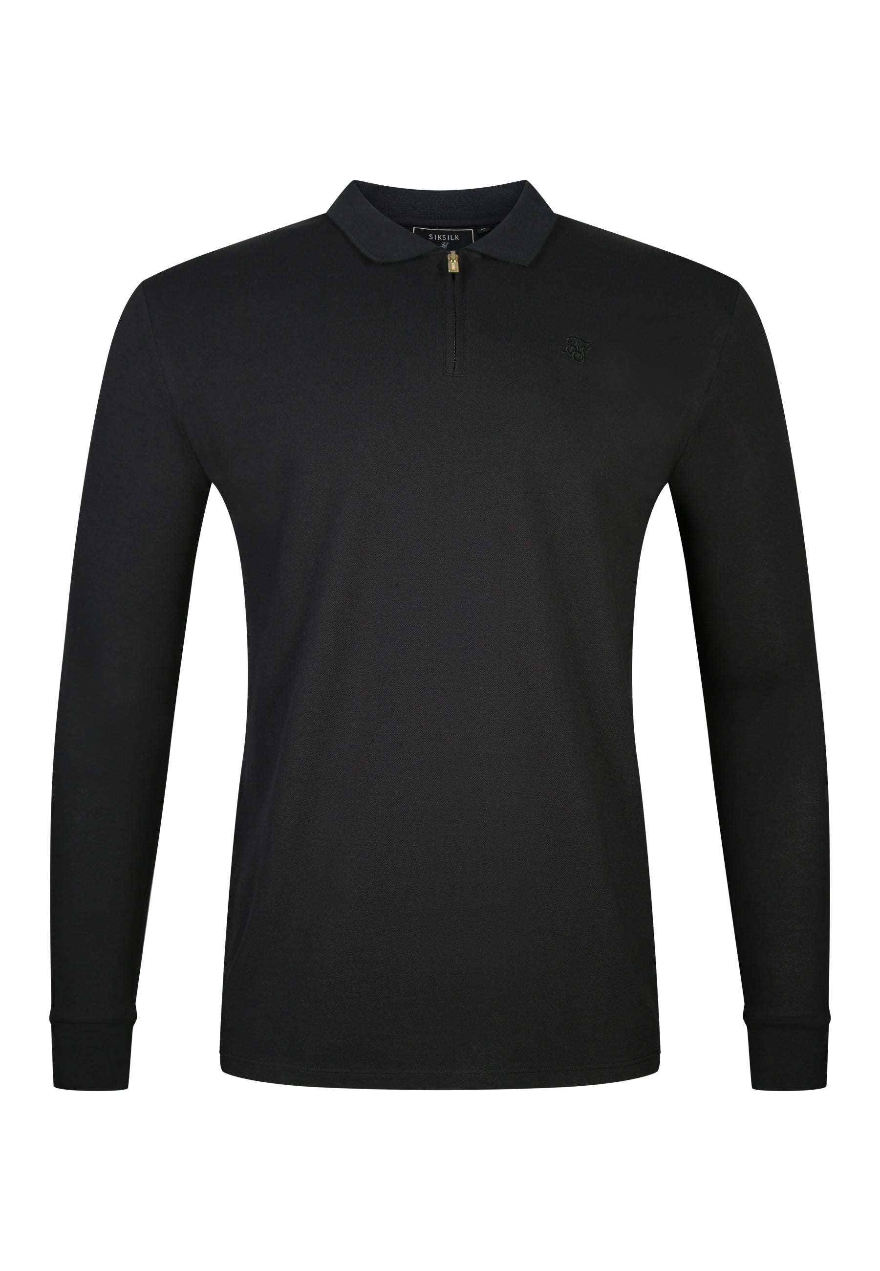 Longsleeved Zip Polo T-Shirt in Black T-Shirts SikSilk