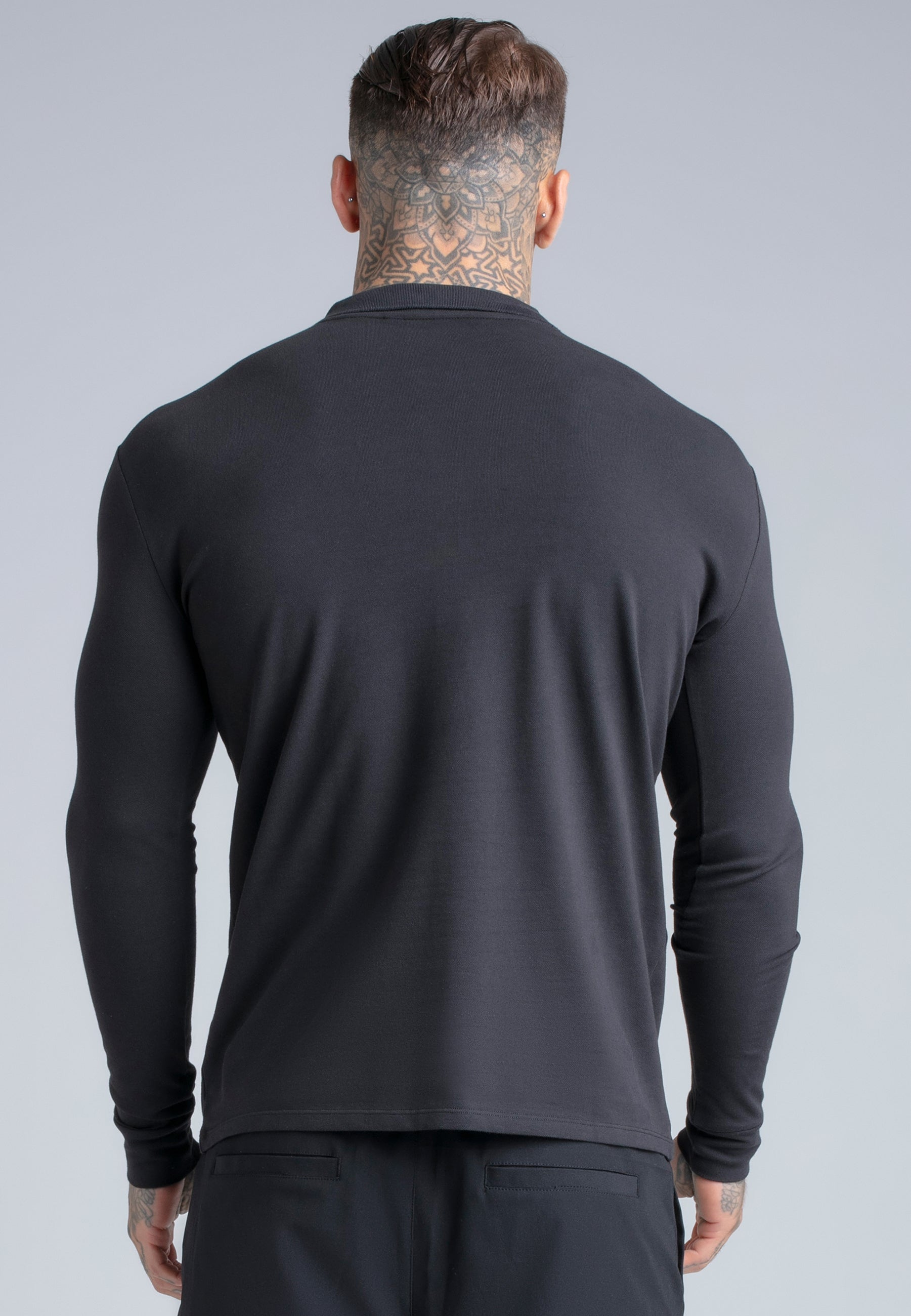 Longsleeved Zip Polo T-Shirt in Black T-Shirts SikSilk
