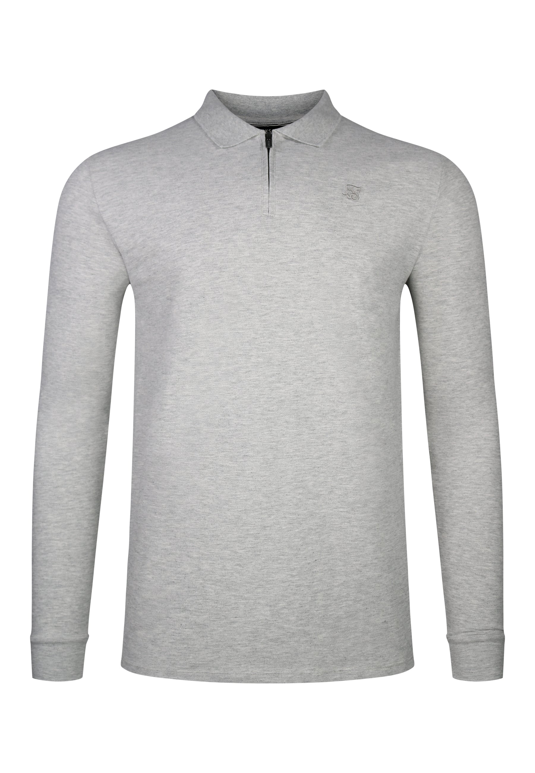 Longsleeved Zip Polo T-Shirt in Grey Marl T-Shirts SikSilk
