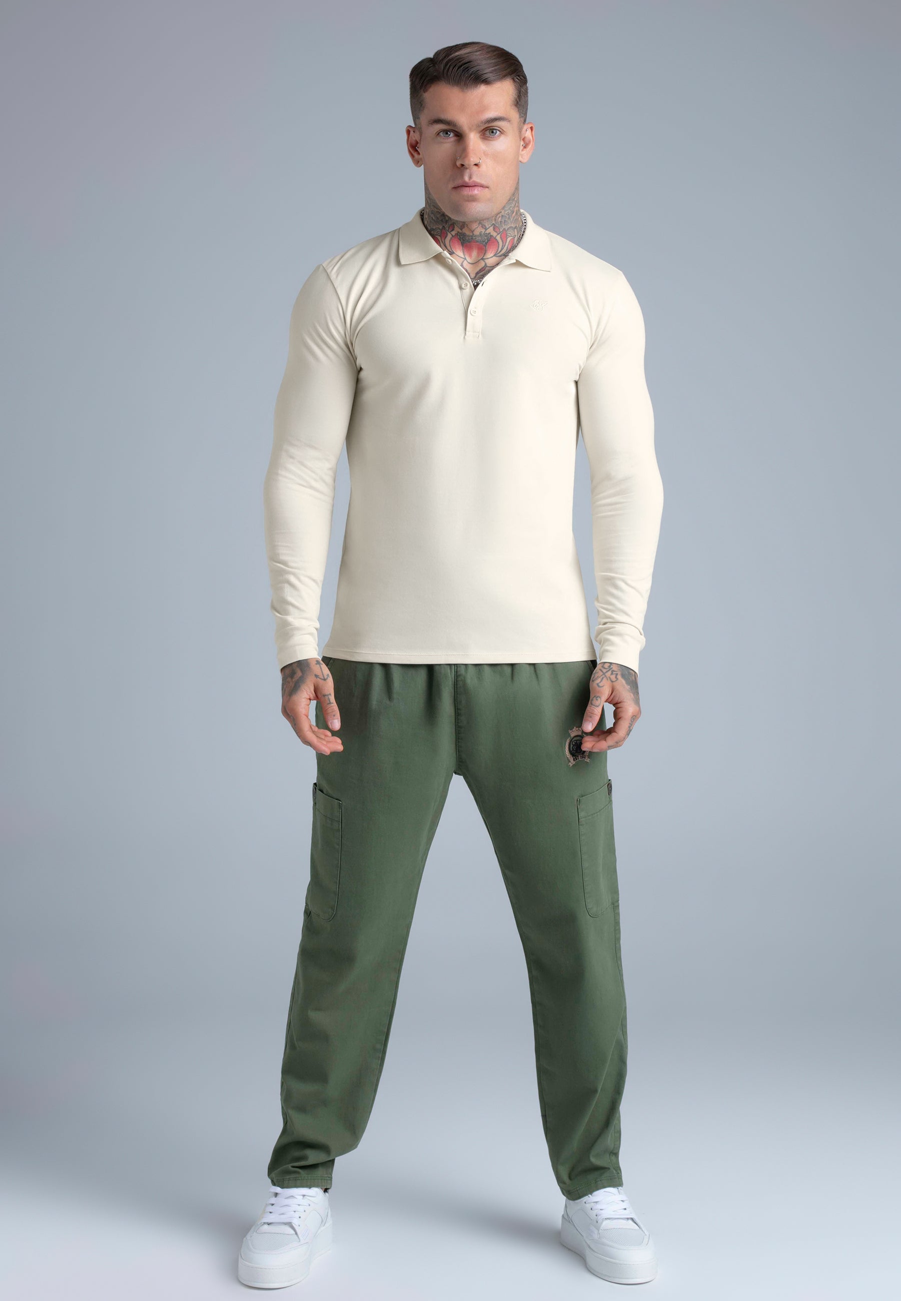 Longlseeved Button Polo in Ecru T-Shirts SikSilk