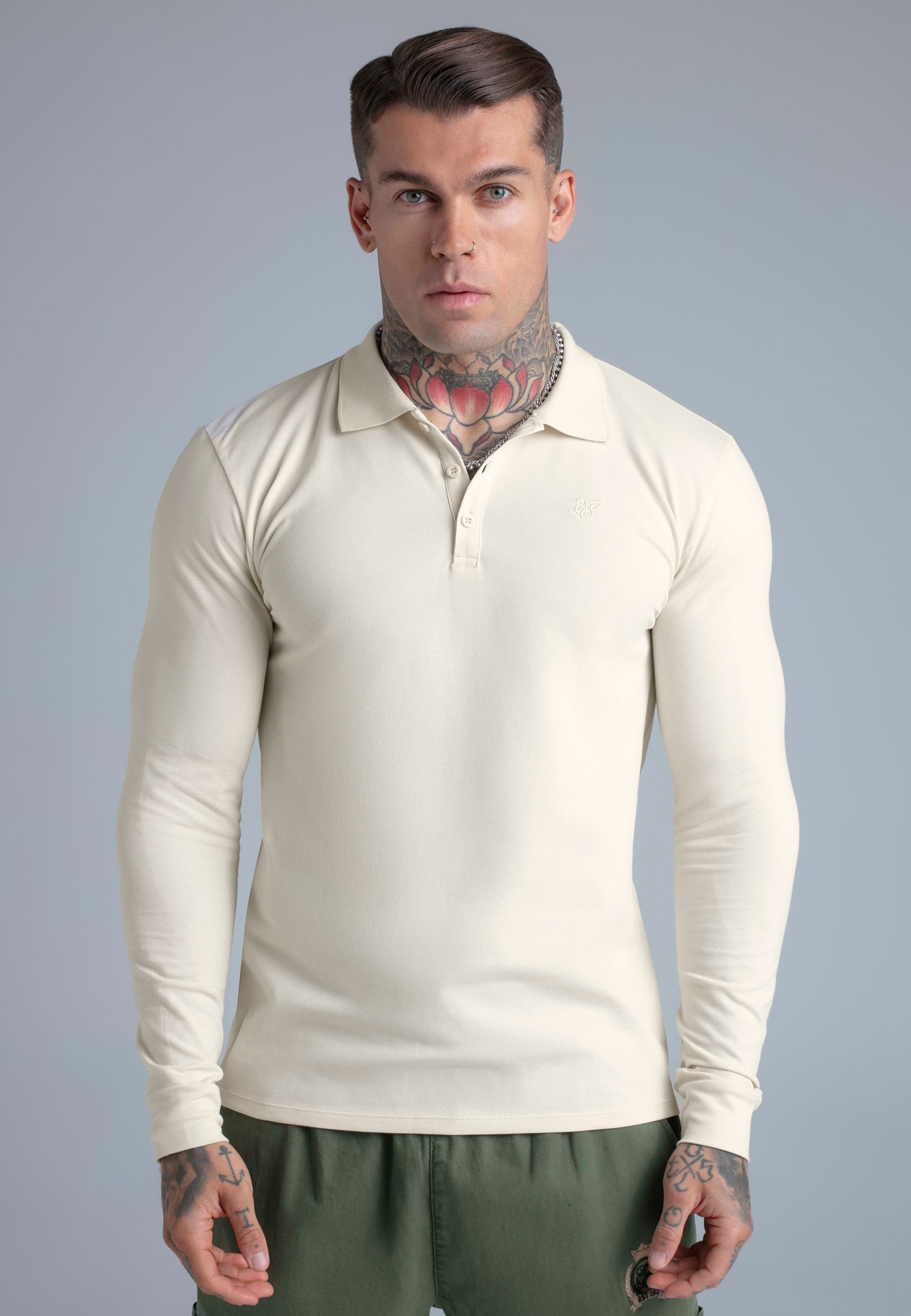 Longlseeved Button Polo in Ecru T-Shirts SikSilk
