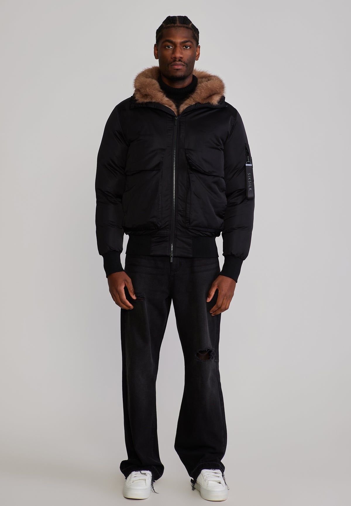 Winterjacke Hooded Bomber in Black Jacken SikSilk