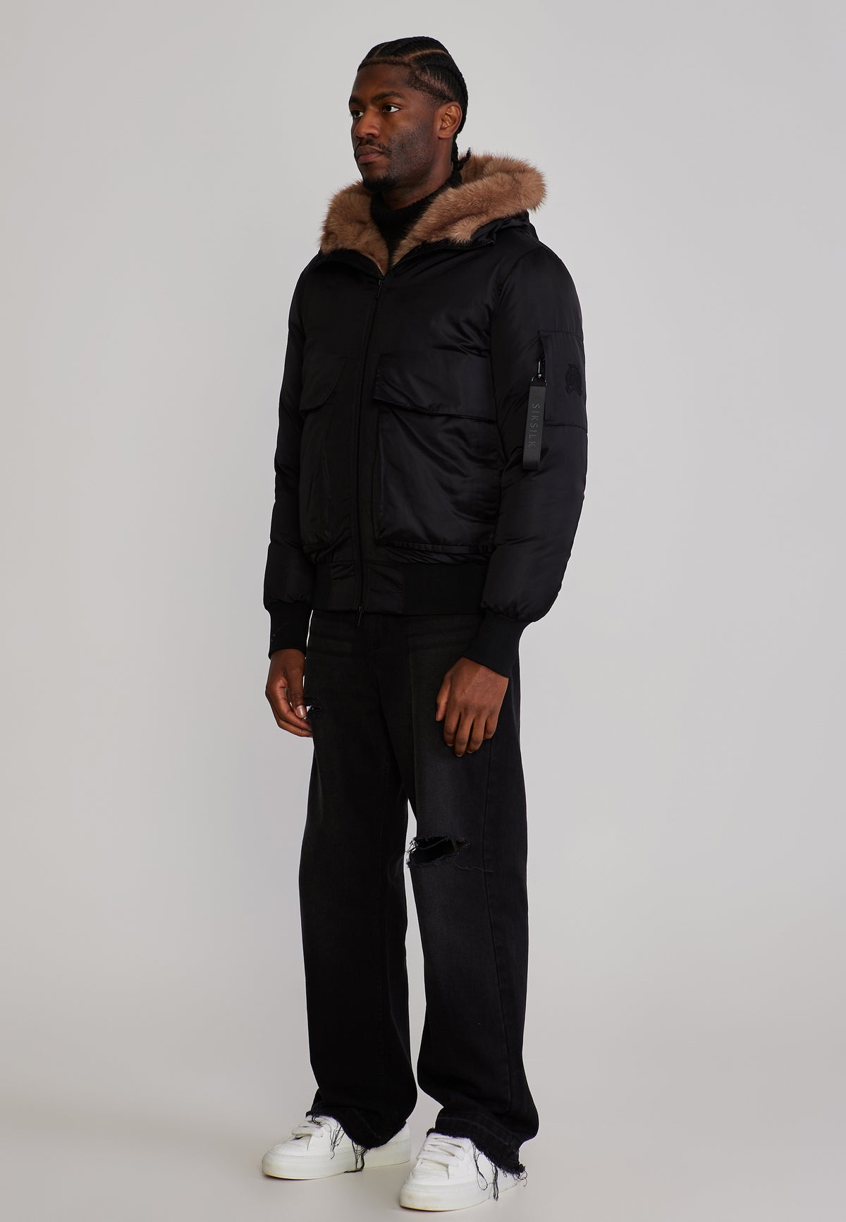 Winterjacke Hooded Bomber in Black Jacken SikSilk