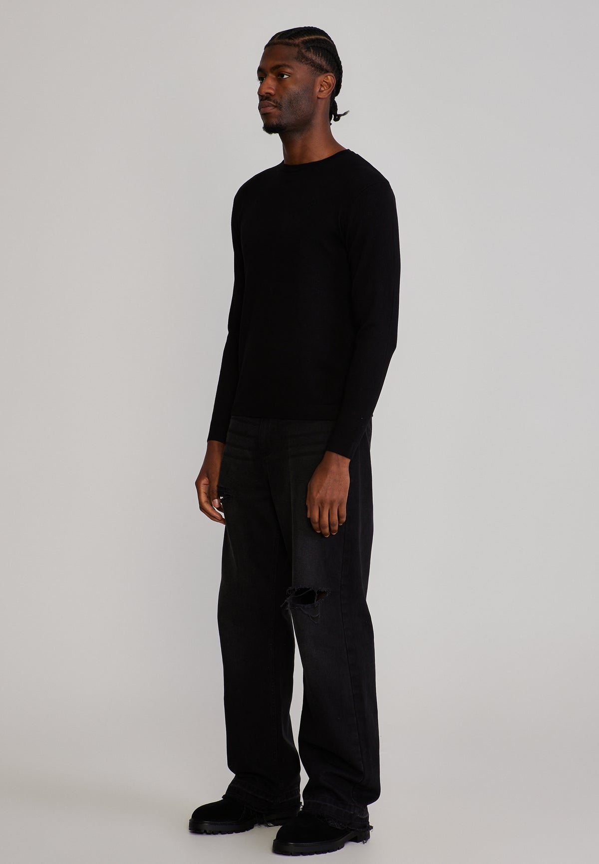 Langarmshirt Knitted in Black T-Shirts SikSilk