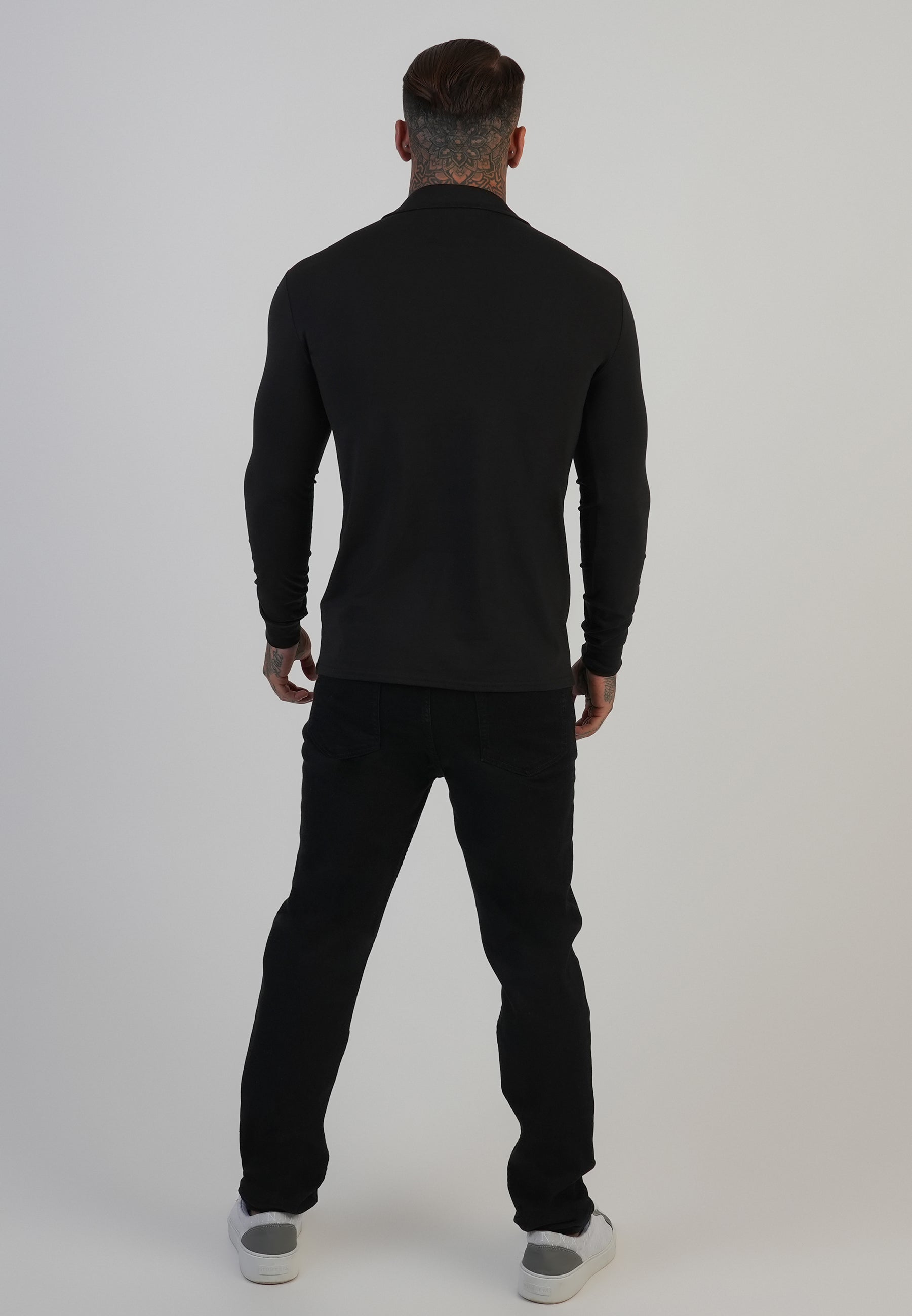 Longsleeved Revere Polo in Black T-Shirts SikSilk