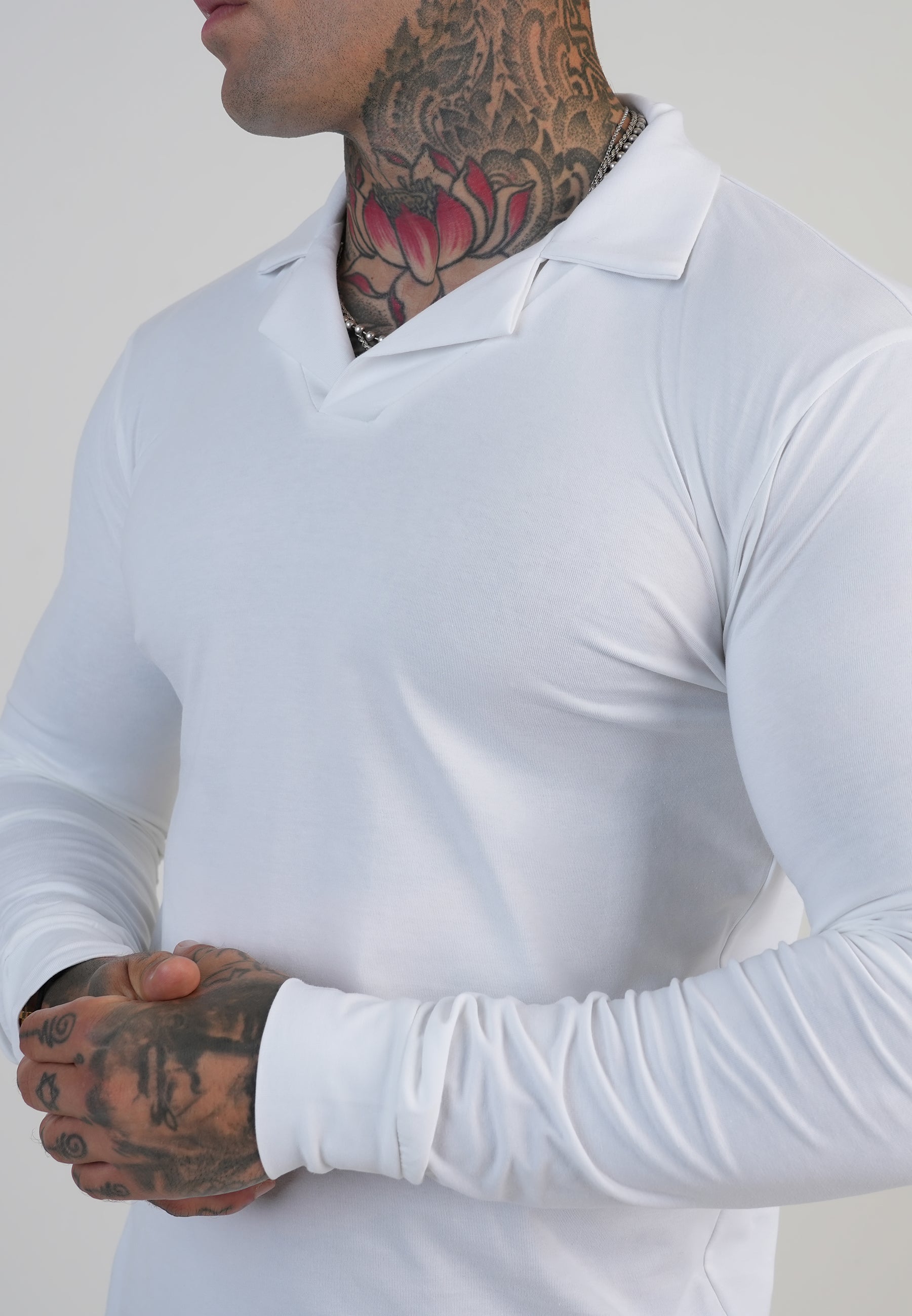 Longlseeved Revere Polo in White T-Shirts SikSilk