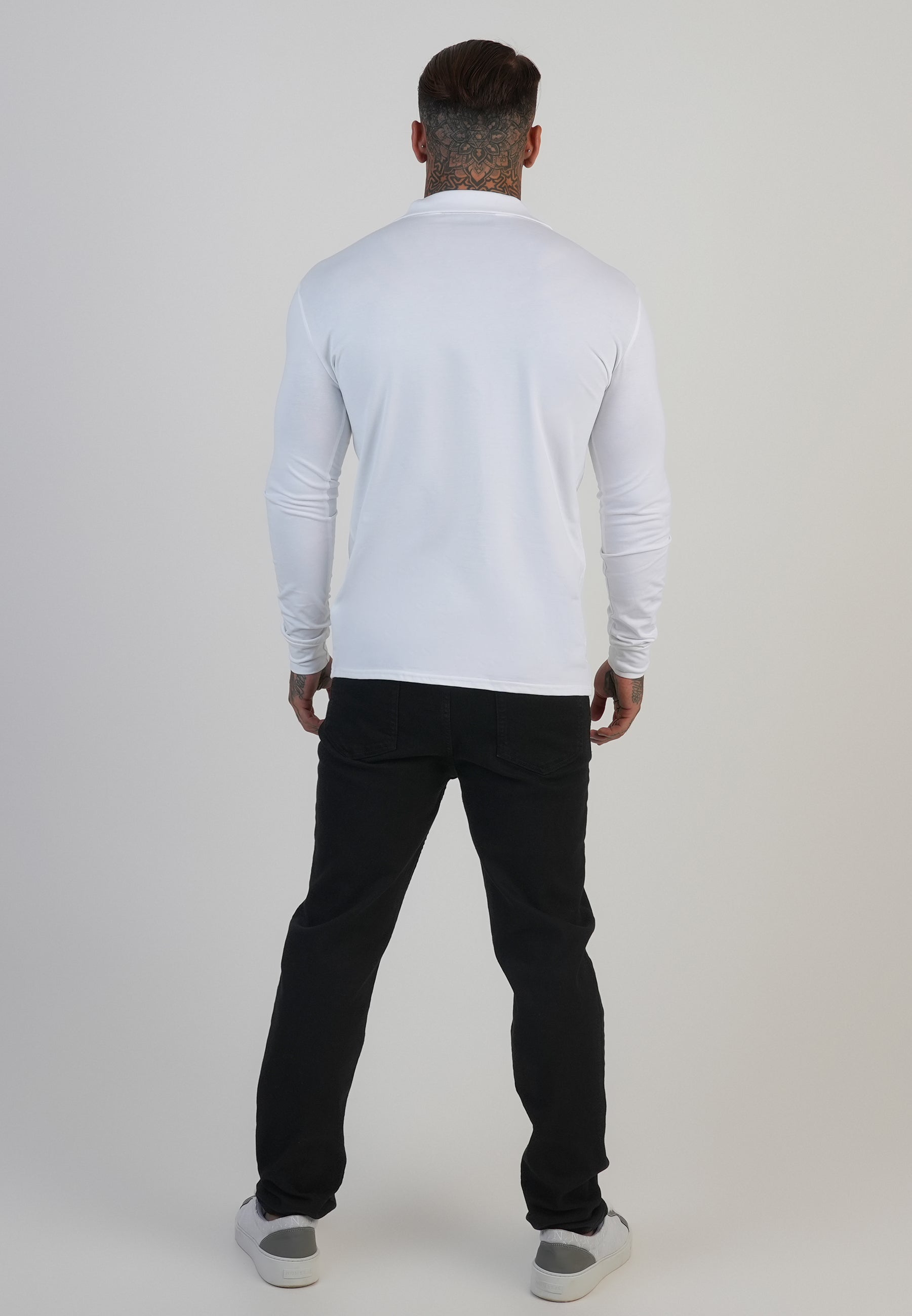 Longlseeved Revere Polo in White T-Shirts SikSilk