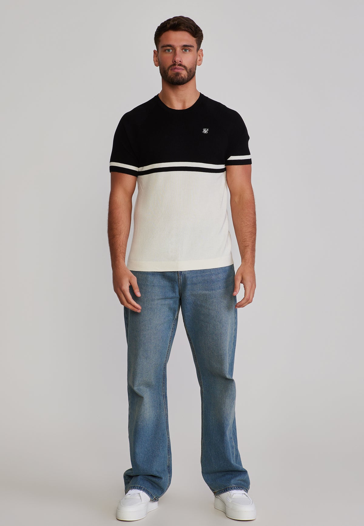T-Shirt Knitted in Black/Ecru T-Shirts SikSilk