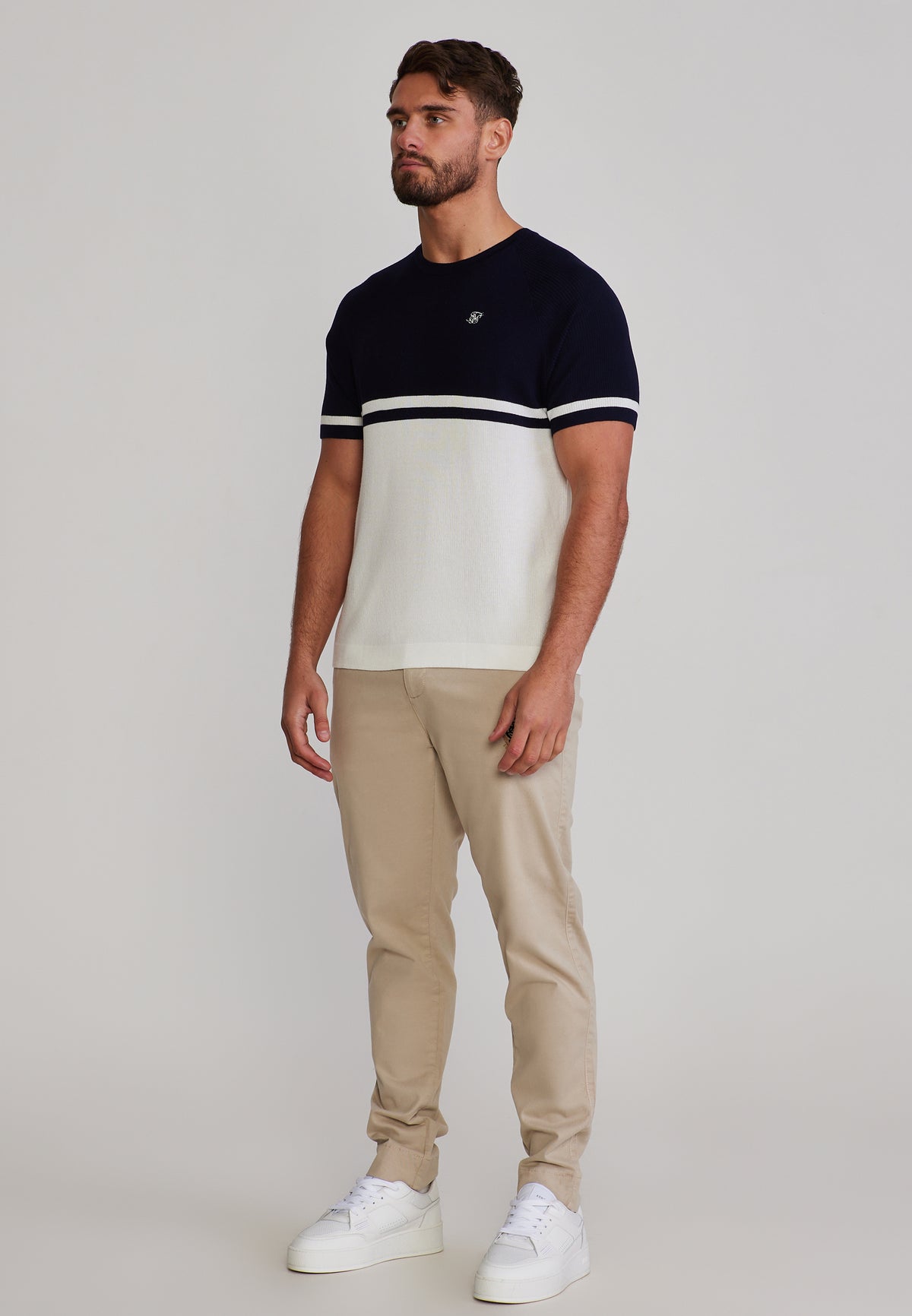 T-Shirt Knitted in Navy/White T-Shirts SikSilk