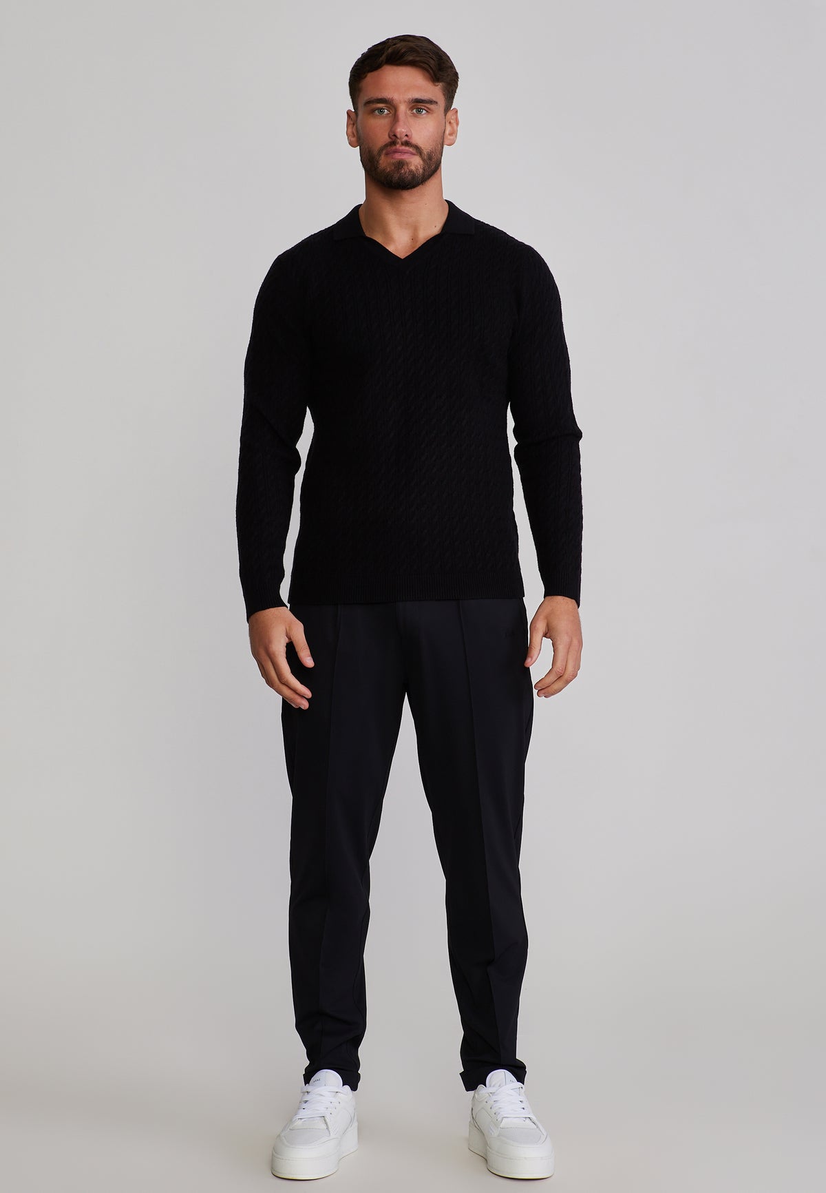 Langarmpolo Knitted Polo in Black T-Shirts SikSilk