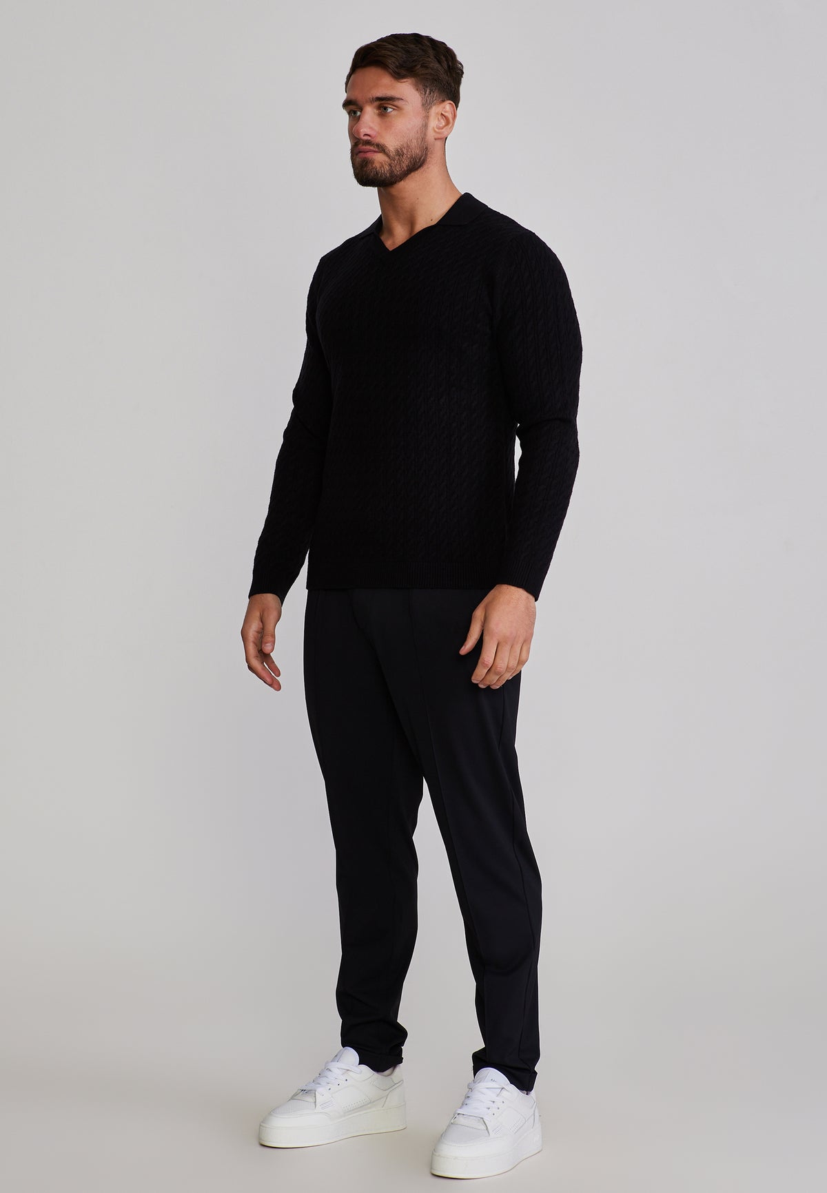Langarmpolo Knitted Polo in Black T-Shirts SikSilk