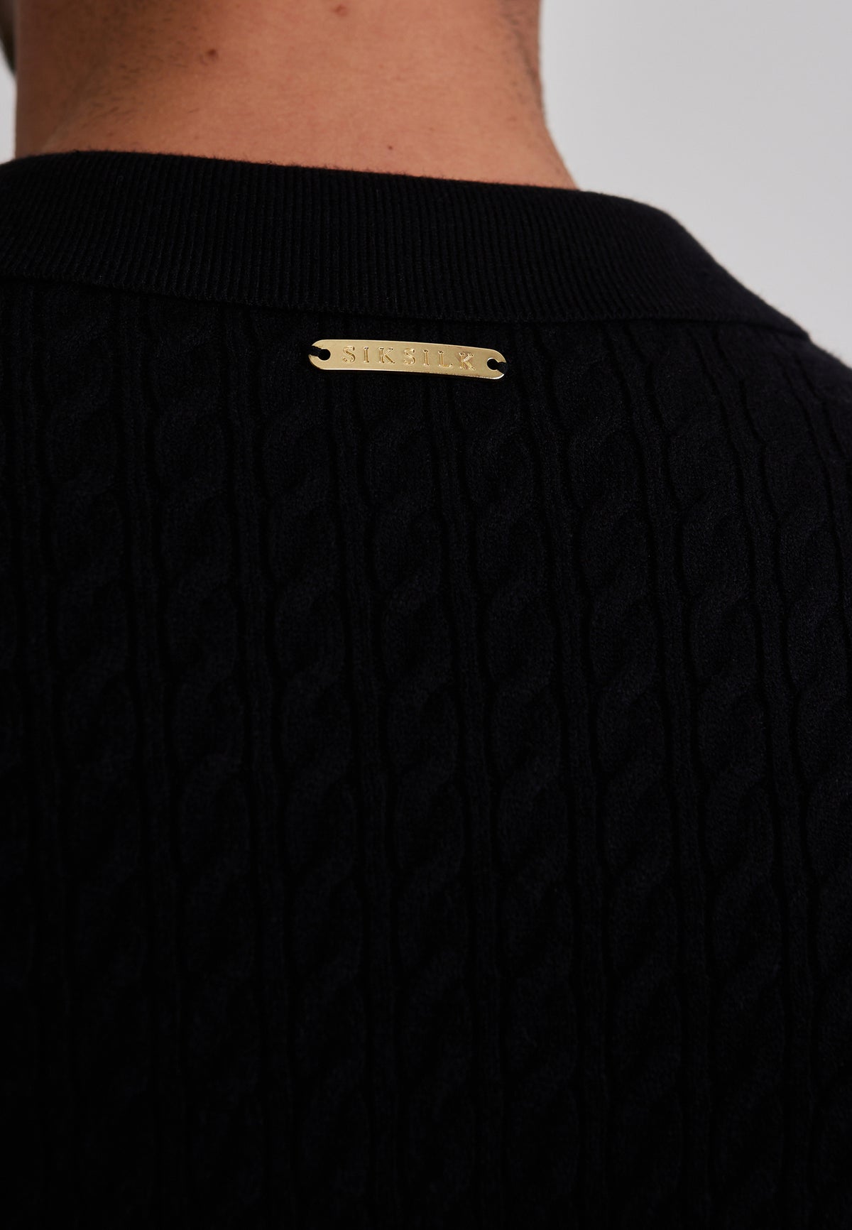 Langarmpolo Knitted Polo in Black T-Shirts SikSilk