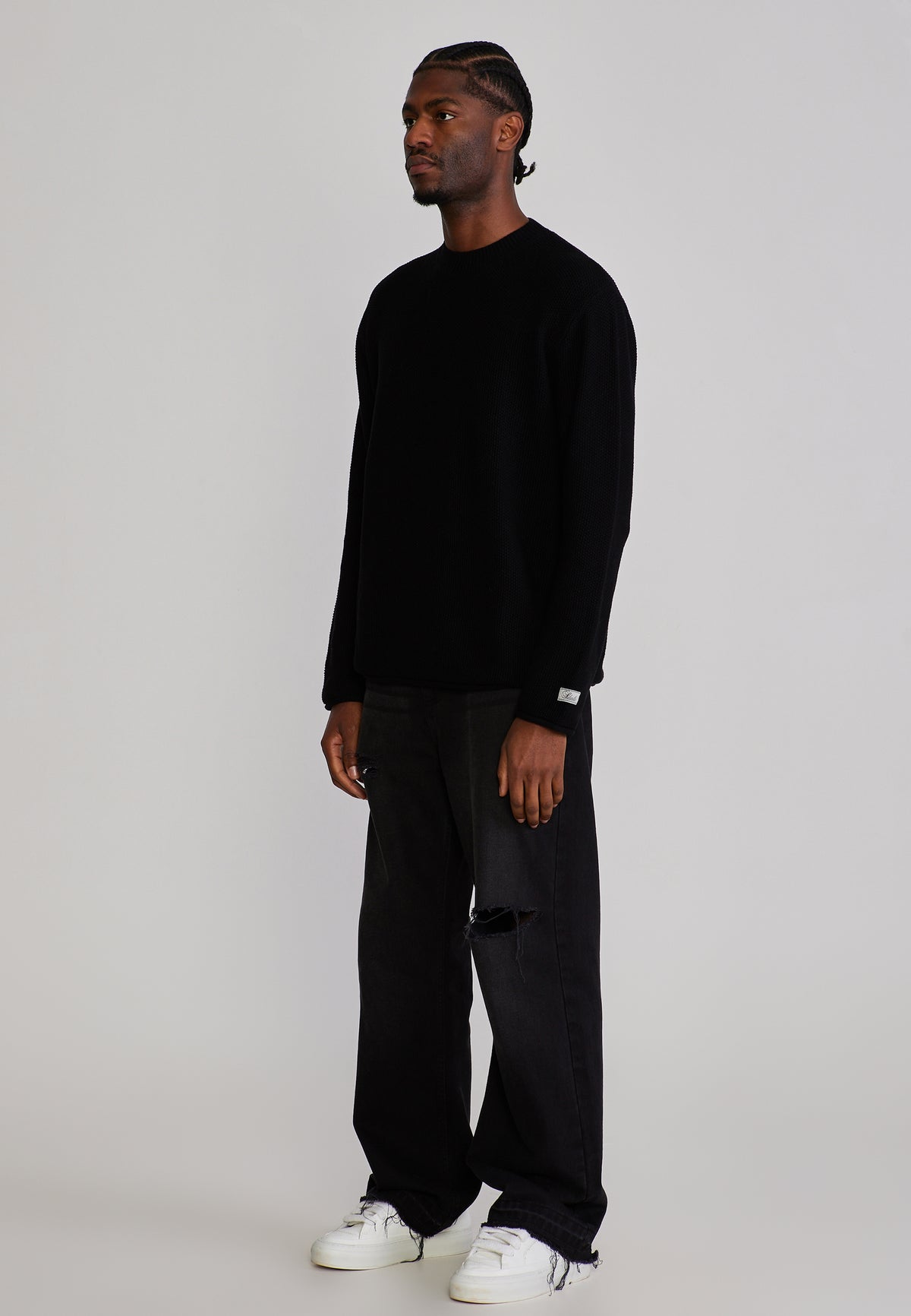Jeans Distressed Loose Fit in Washed Black Jeans SikSilk