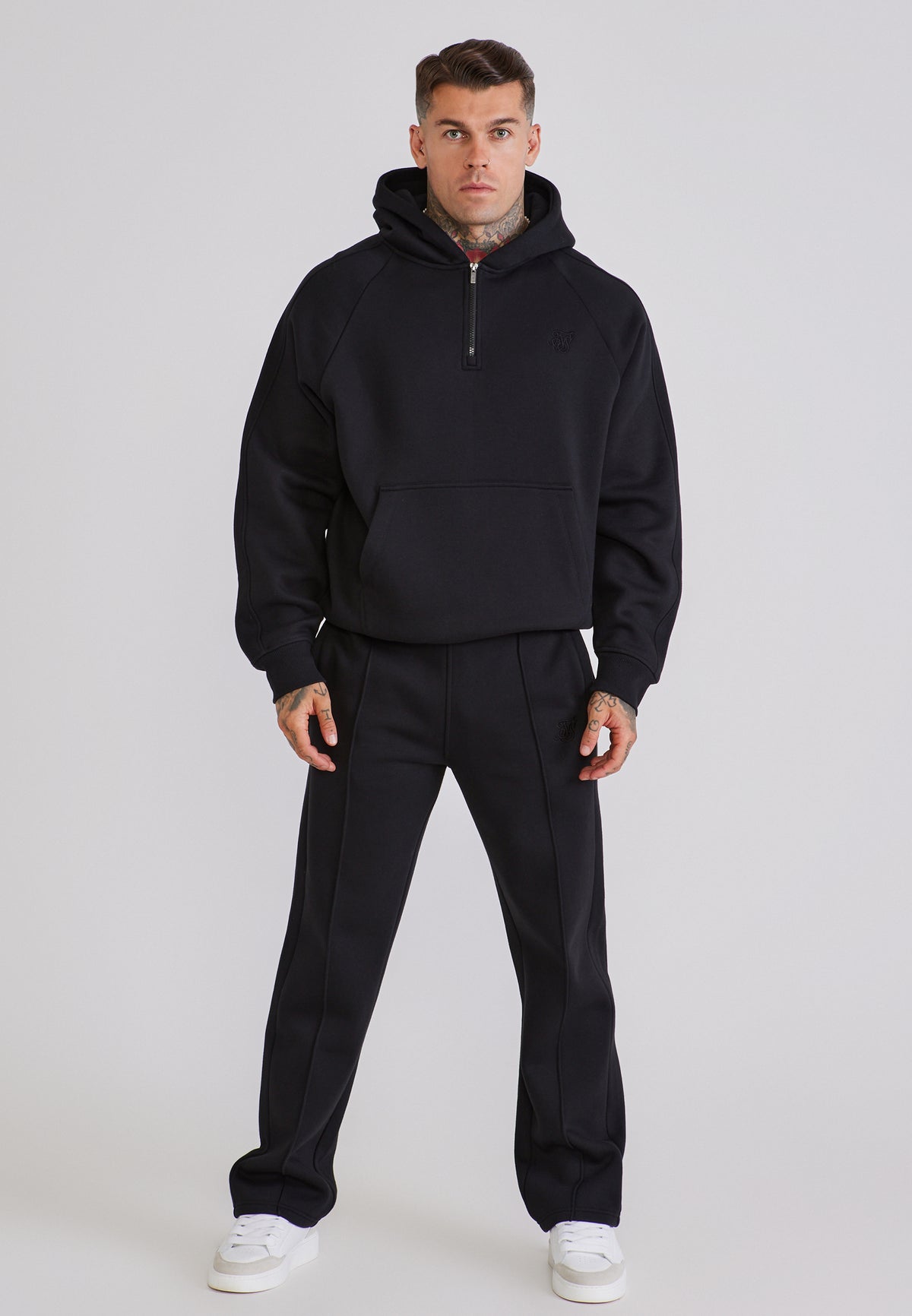 Kleidungsset Qtr Zip Hoodie and Joggers in Black Sets SikSilk