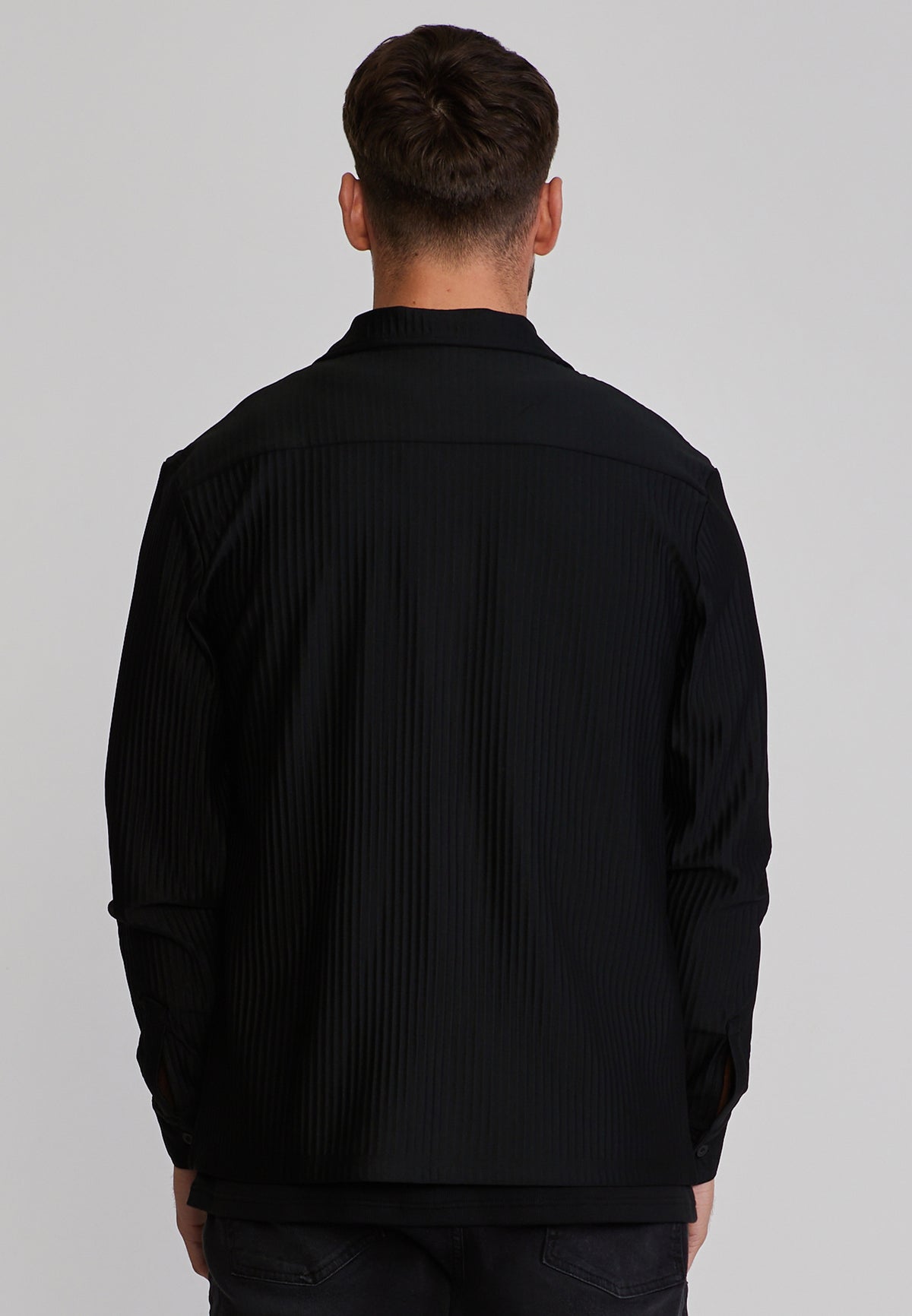 Langarmhemd Plisse in Black Hemden SikSilk