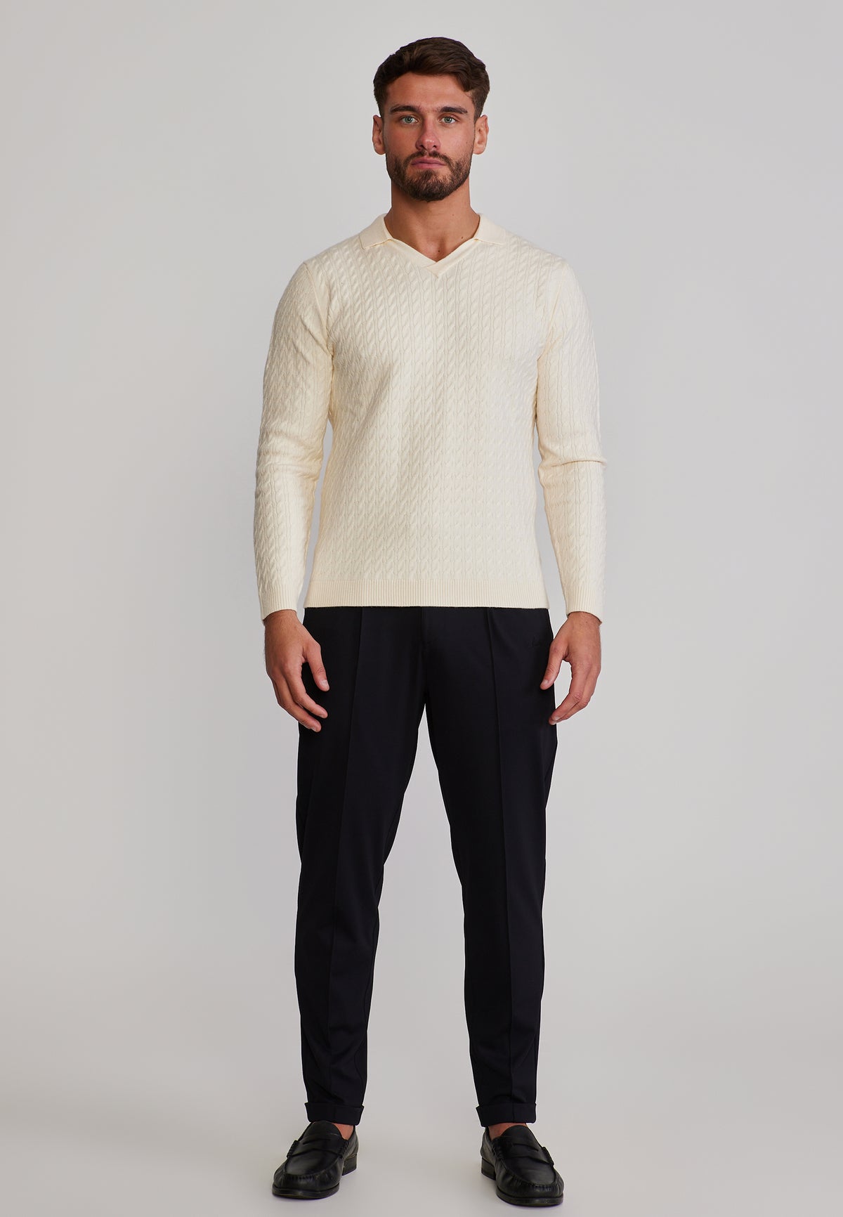 Langarmpolo Knitted Polo in Ecru T-Shirts SikSilk