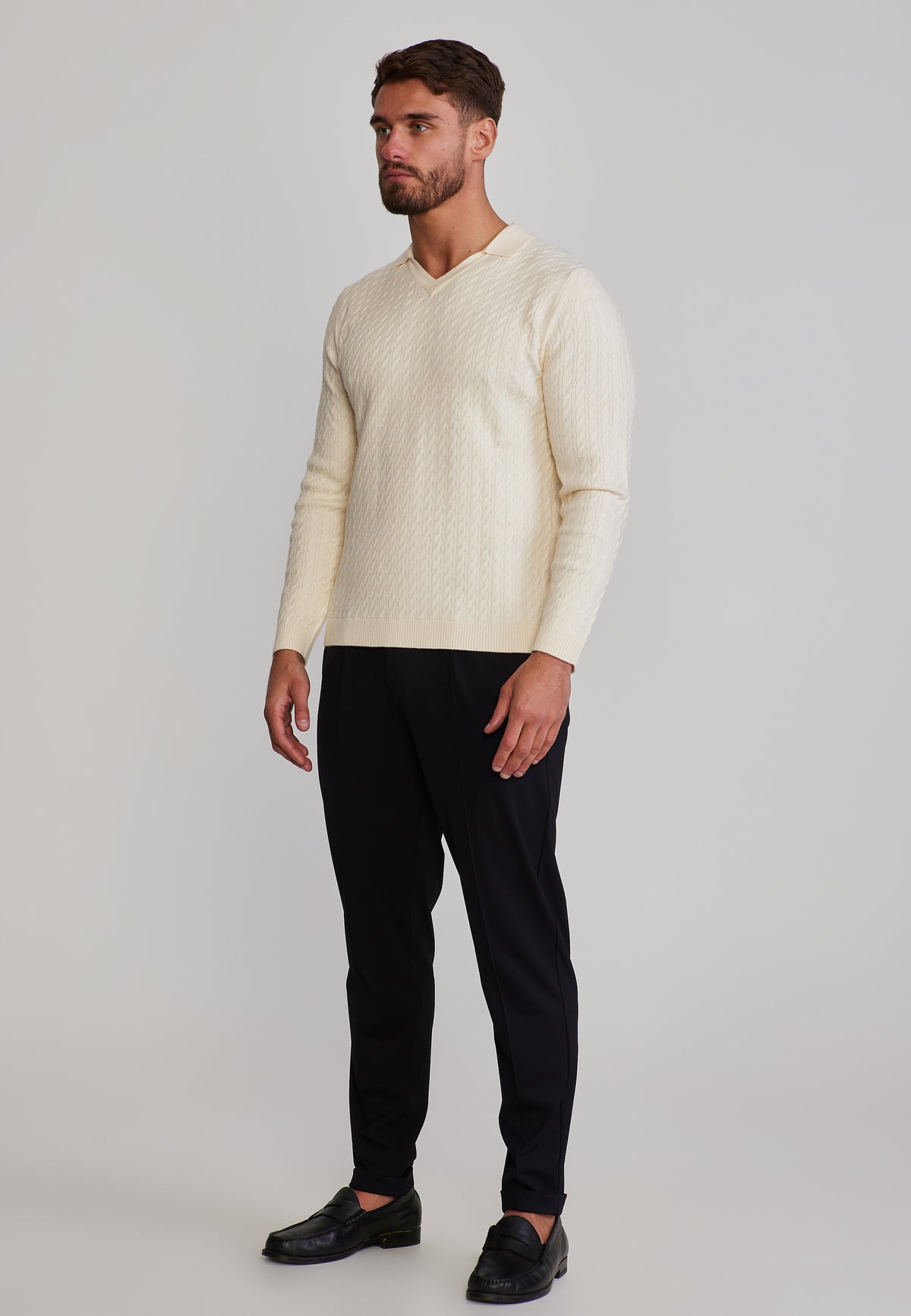 Langarmpolo Knitted Polo in Ecru T-Shirts SikSilk