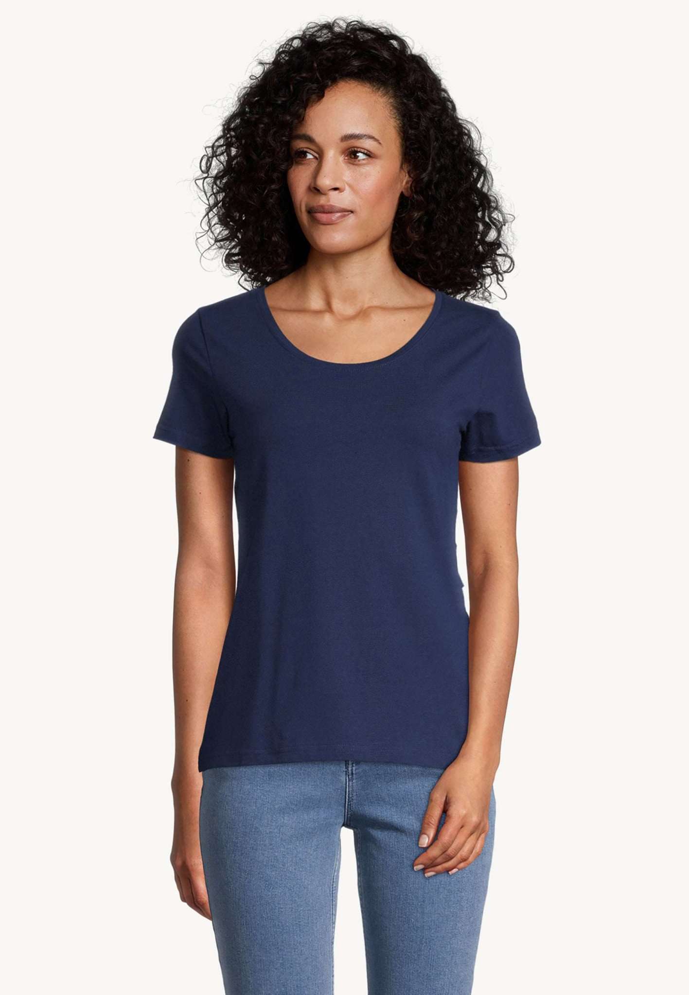 Alba Deep Neck Slim Tee in Medieval Blue T-Shirts Tamaris