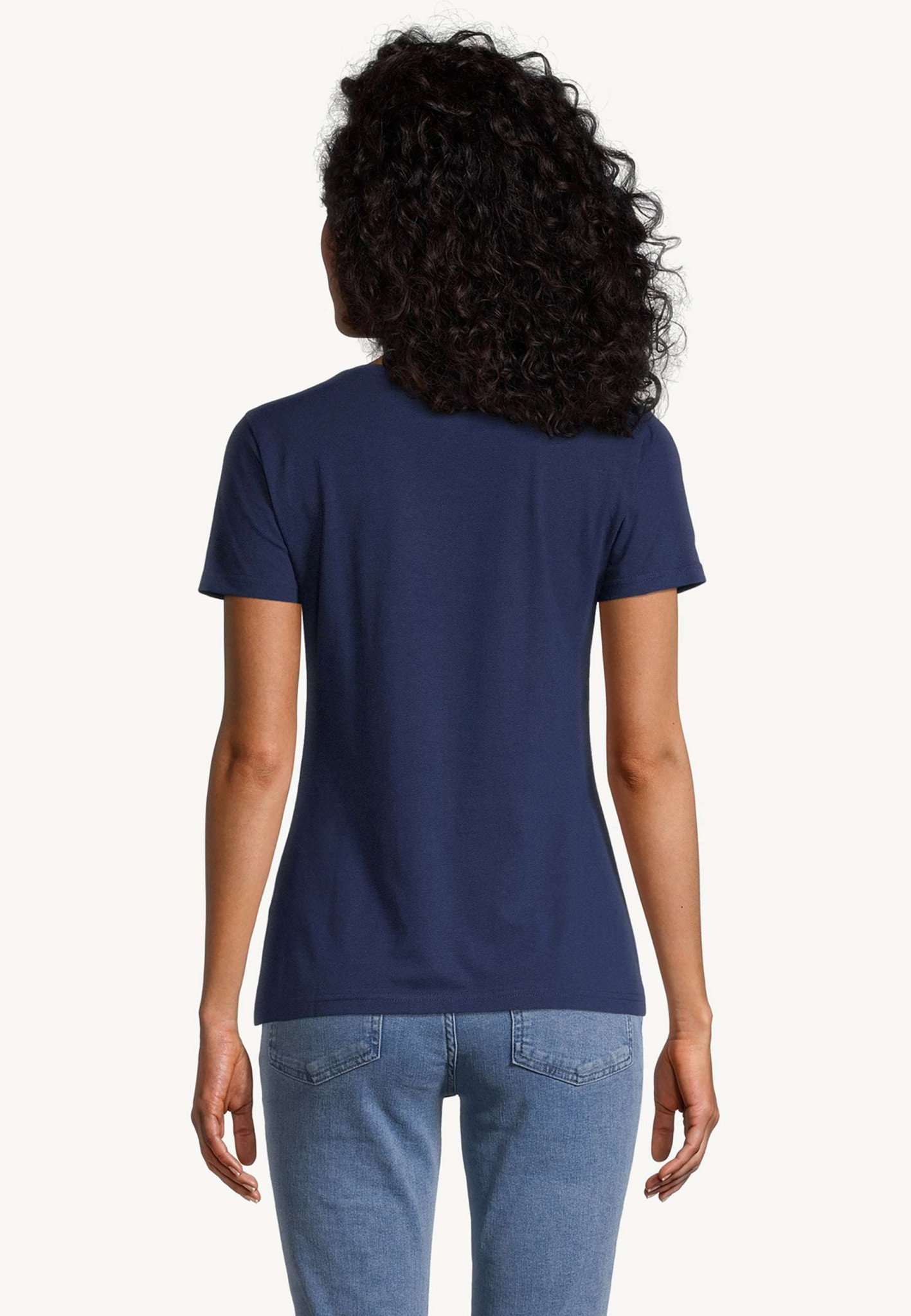 Alba Deep Neck Slim Tee in Medieval Blue T-Shirts Tamaris   