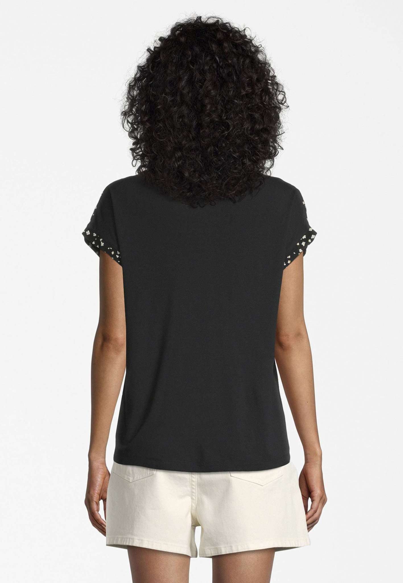 Alicante Aop Drop Shoulder V-Neck Tee in Black Beauty Flower AOP T-Shirts Tamaris