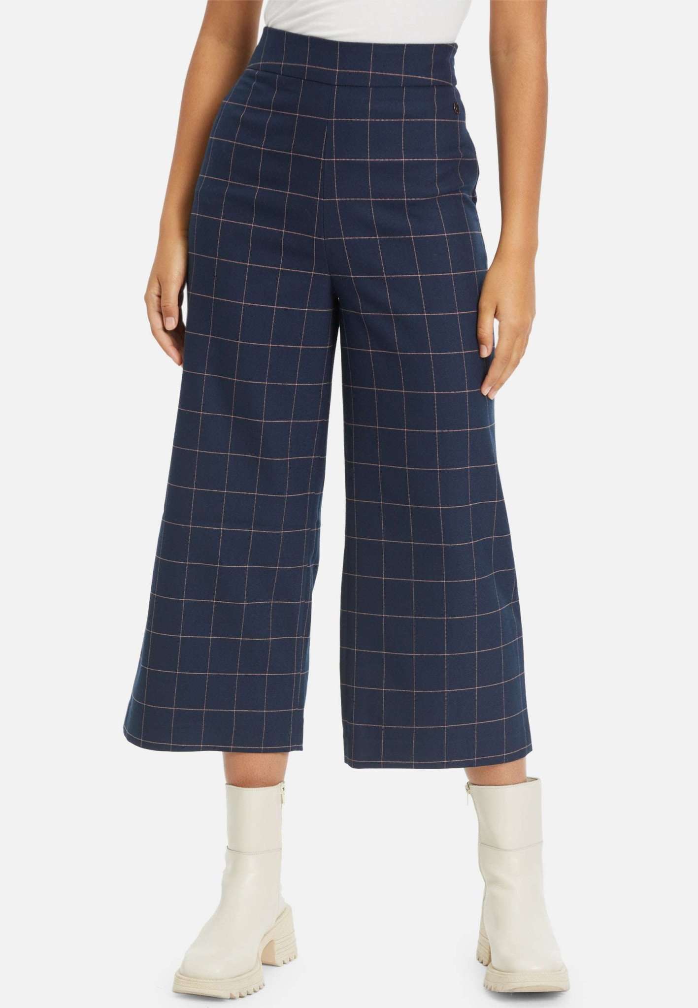 Balimo Culotte Trouser in Blueberry Window Check Hosen Tamaris   