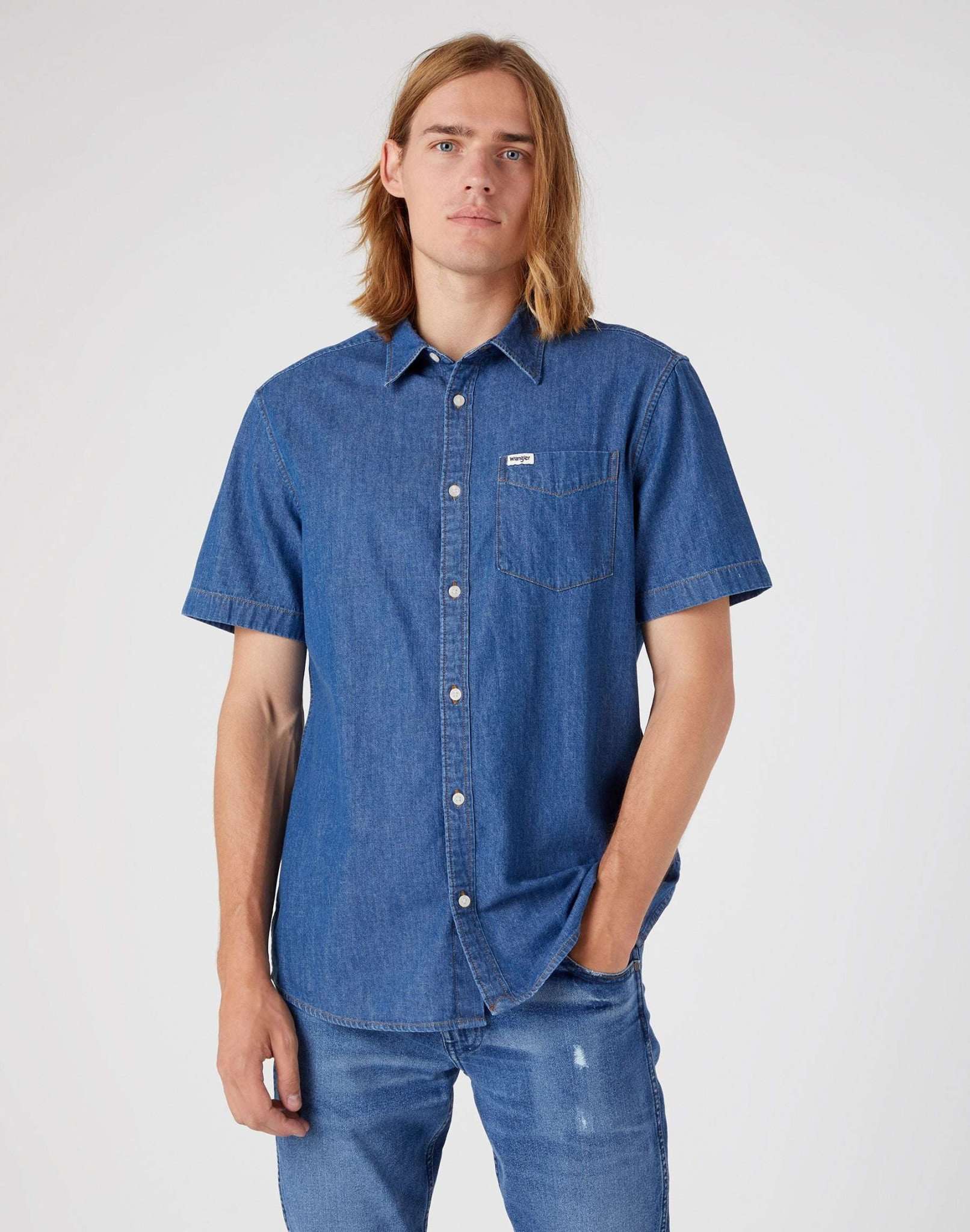 Kurzarm One Pocket Shirt in Dark Stone Jeanshemden Wrangler