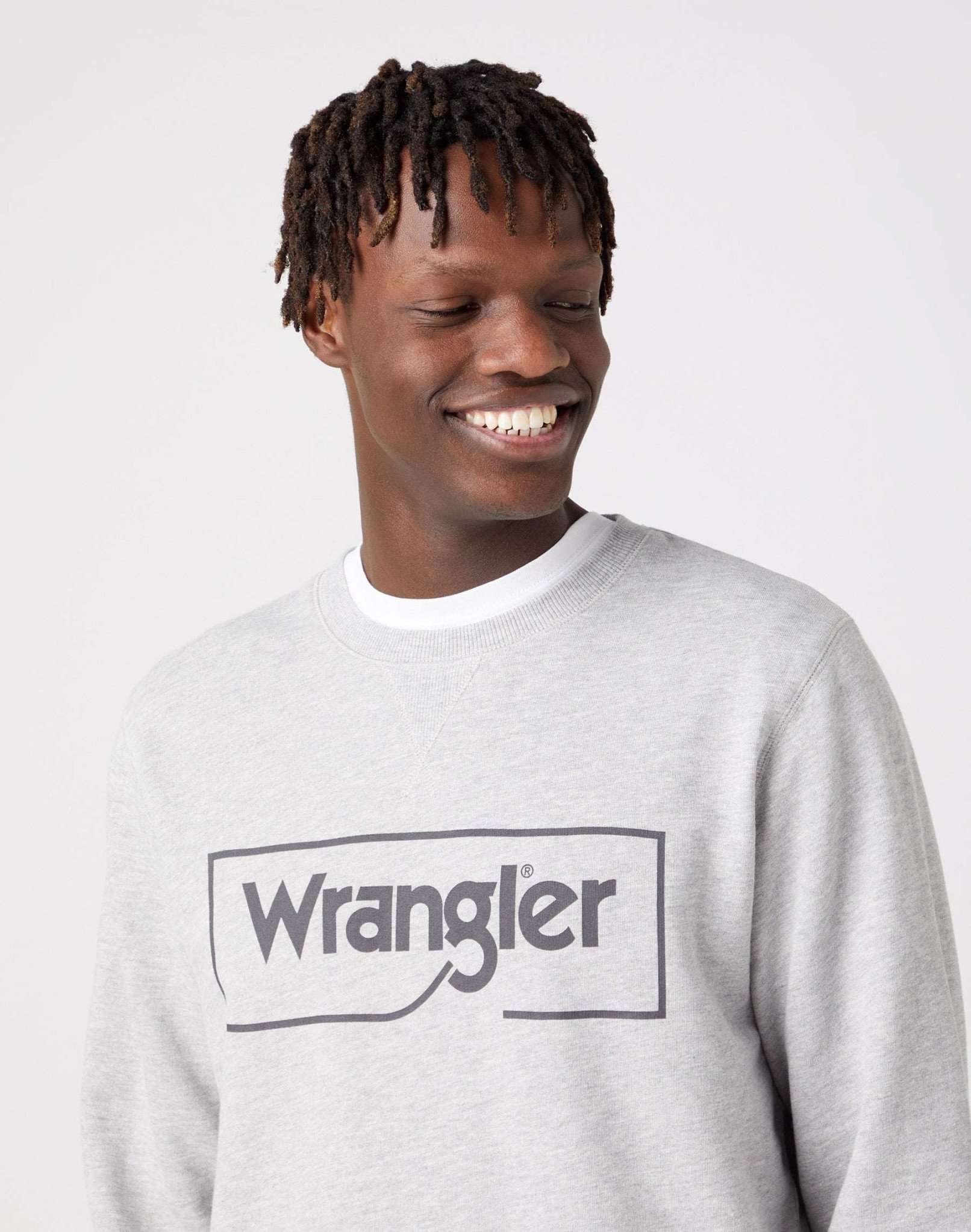 Frame Logo Crew in Mid Grey Melange Sweatshirts Wrangler