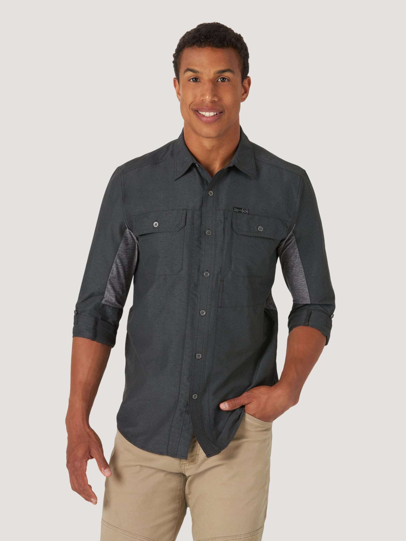 All Terrain Gear Mixed Material Shirt in Black Hemden Wrangler