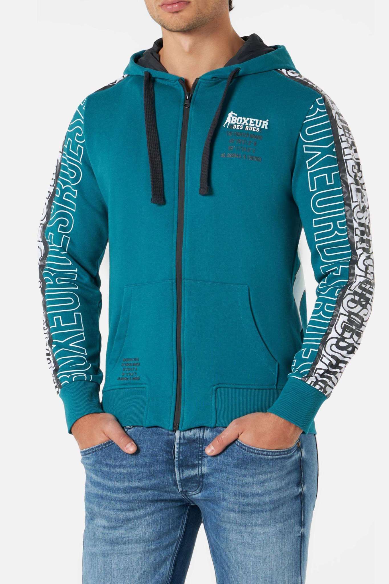 Hooded Full Zip With Prints in Ocean Sweatjacken Boxeur des Rues
