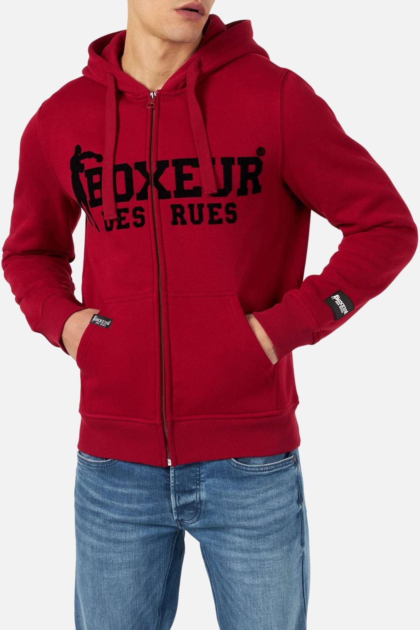 Hoodie Fullzip Logo Print in Burgundy Sweatjacken Boxeur des Rues   