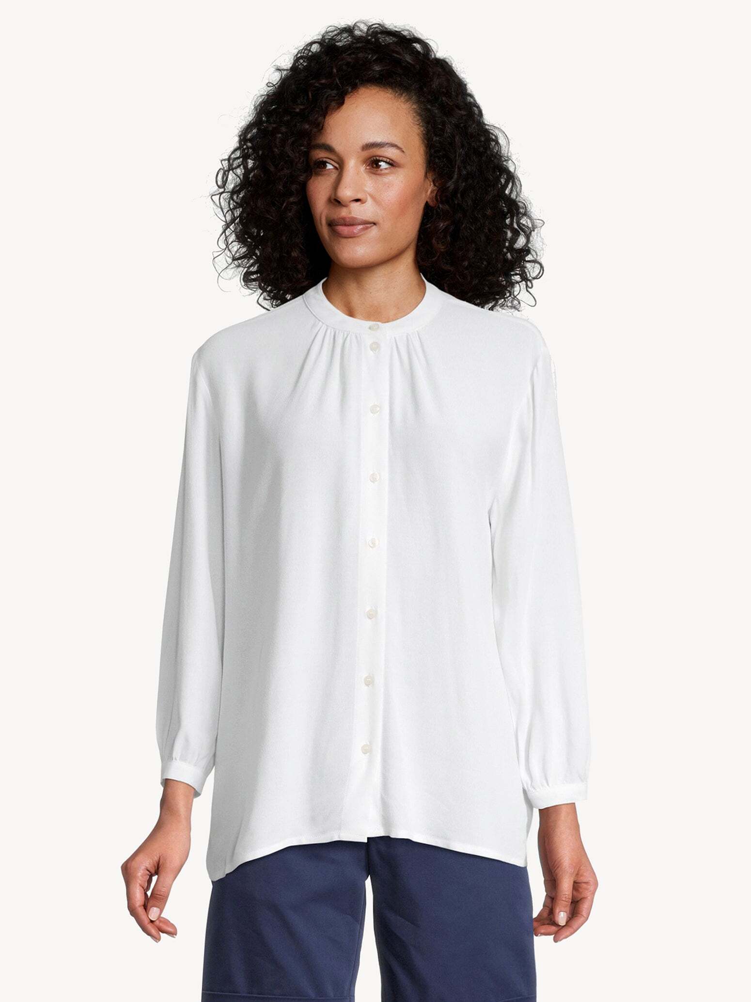 Annecy Standup Collar Blouse in Bright White Blusen Tamaris