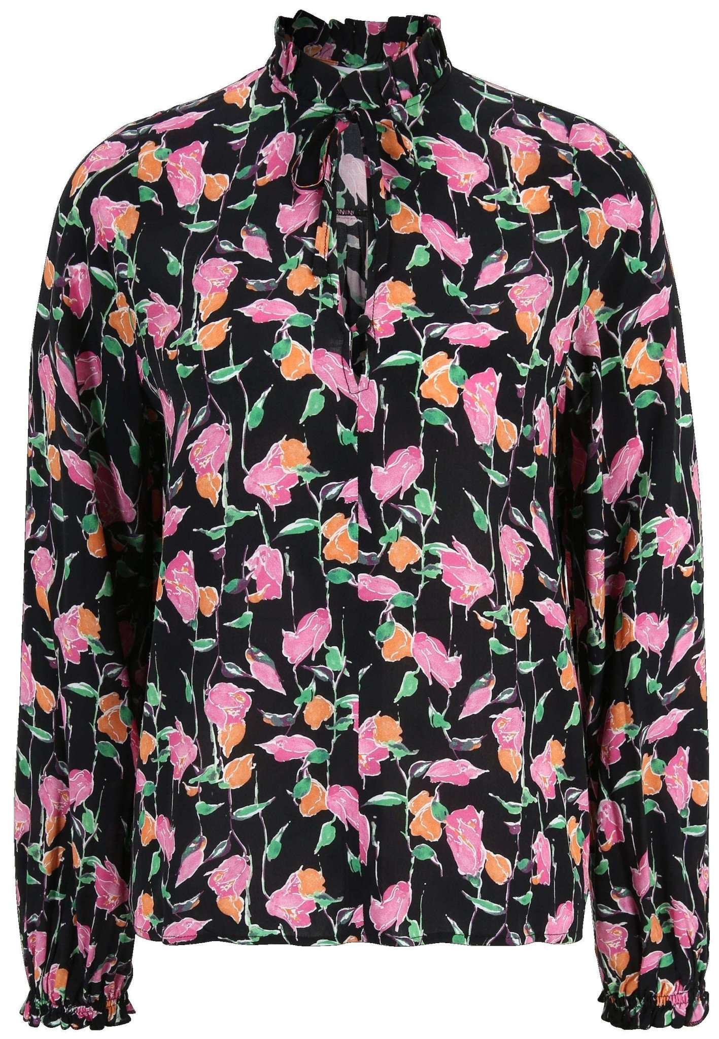 Anniston Aop Boho Blouse in Black Beauty Multicolor Flower AOP Hemden Tamaris   