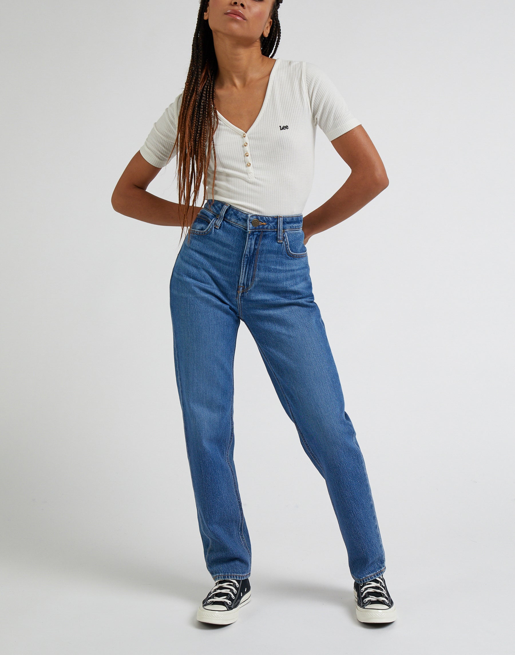 Carol in Worn Iris Jeans Lee