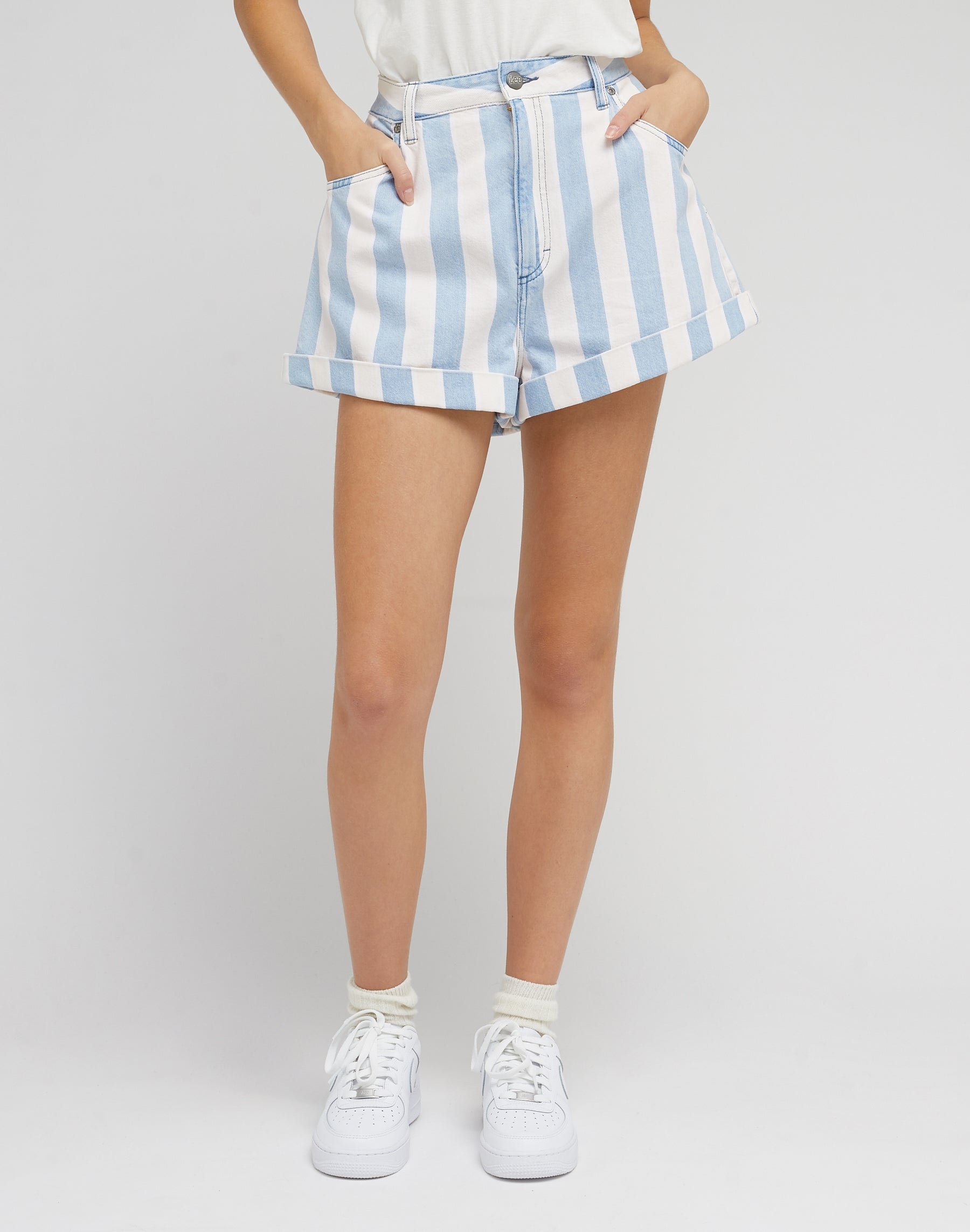 Pleated Short in Mid Stripe Jeansshorts Lee   