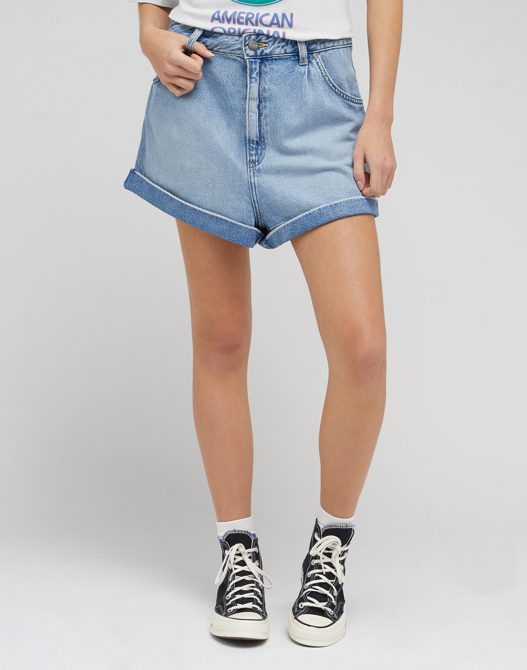 Pleated Short in Frosted Blue Jeansshorts Lee