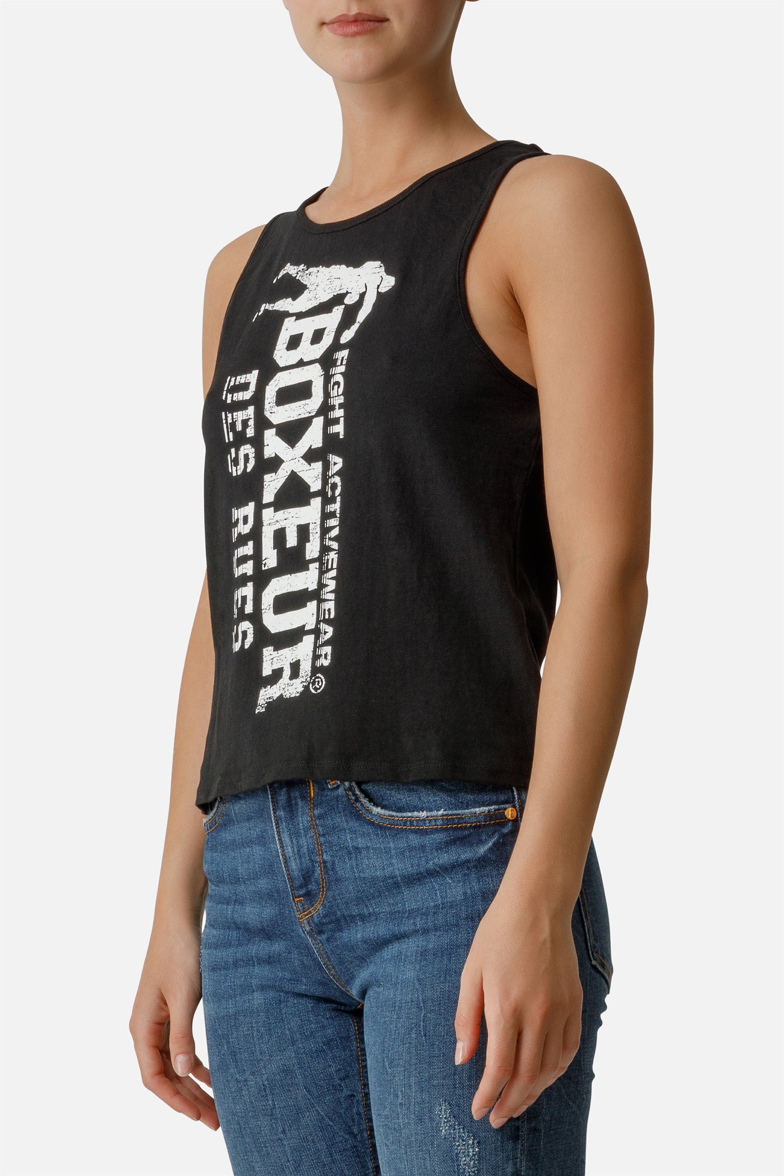 Basic Tank Top With Front Logo in Black Tops Boxeur des Rues   