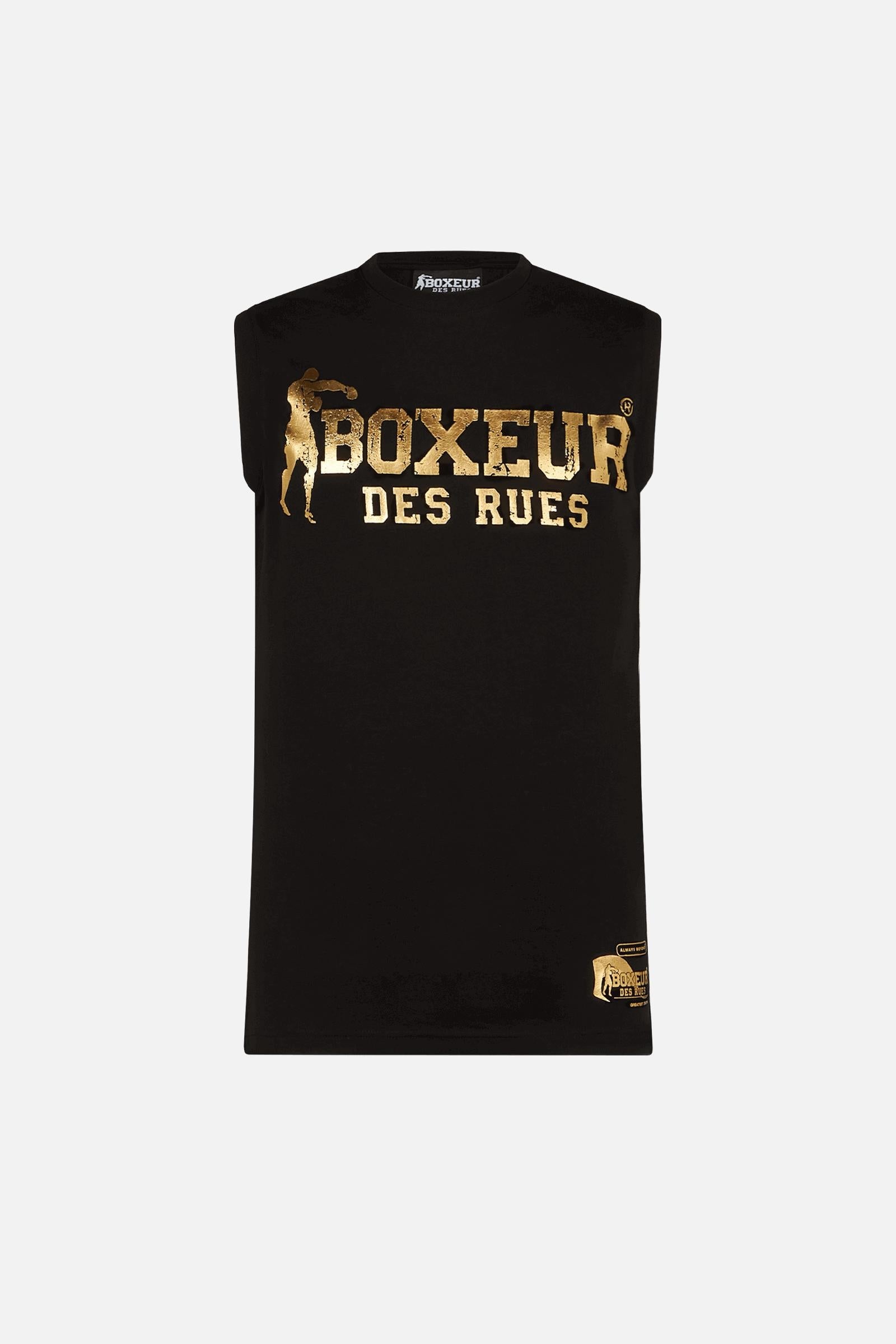 Basic Printed Tank Top in Black-Gold Tops Boxeur des Rues   