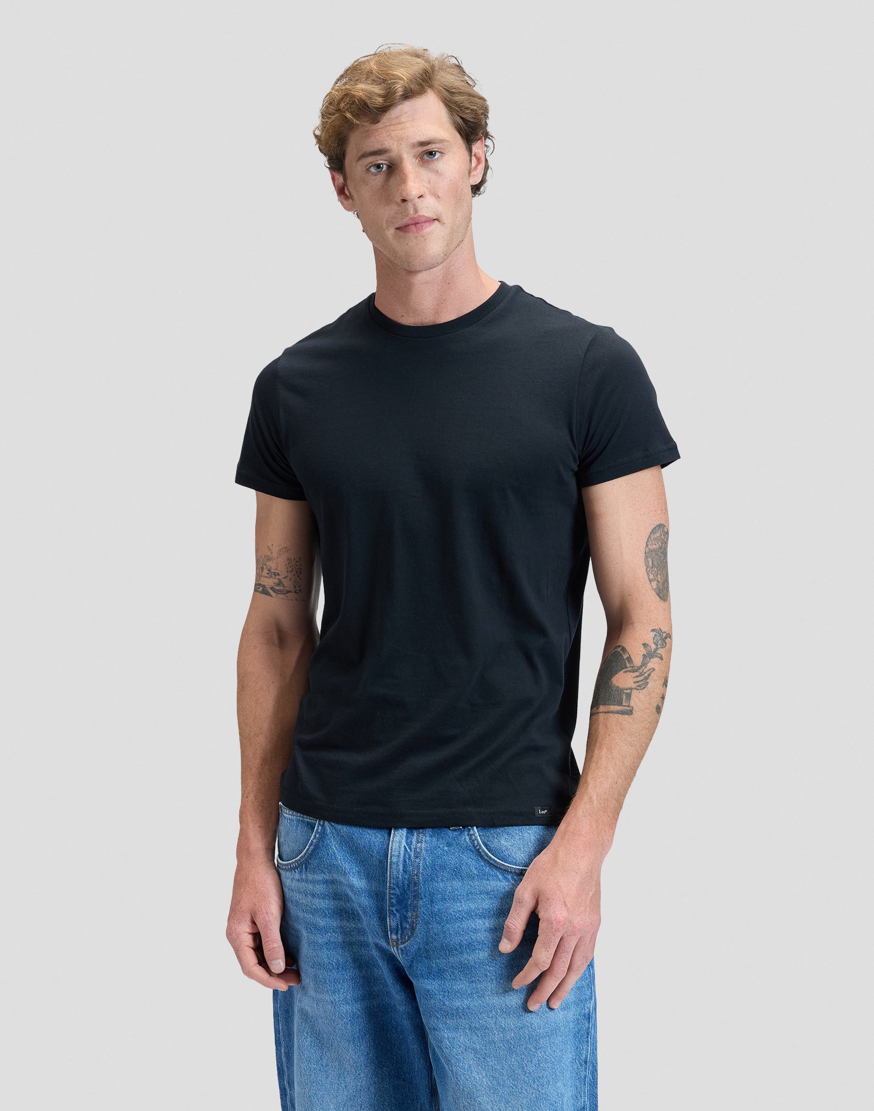 Twin Pack Crew in Black White T-Shirts Lee